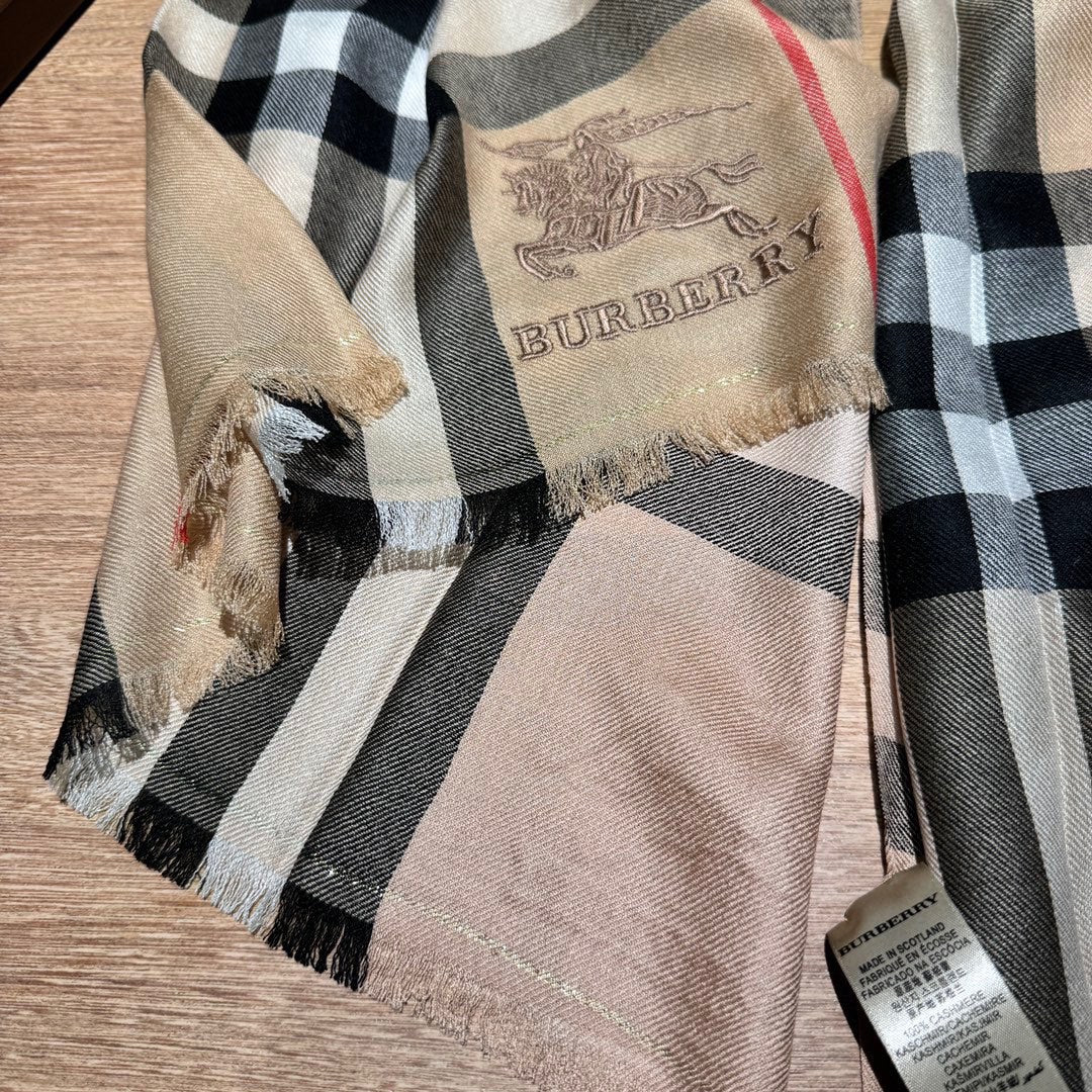 CHECK SCARF 200 CM IN SAND BROWN MIX BLACK WOOL 410343 mysite