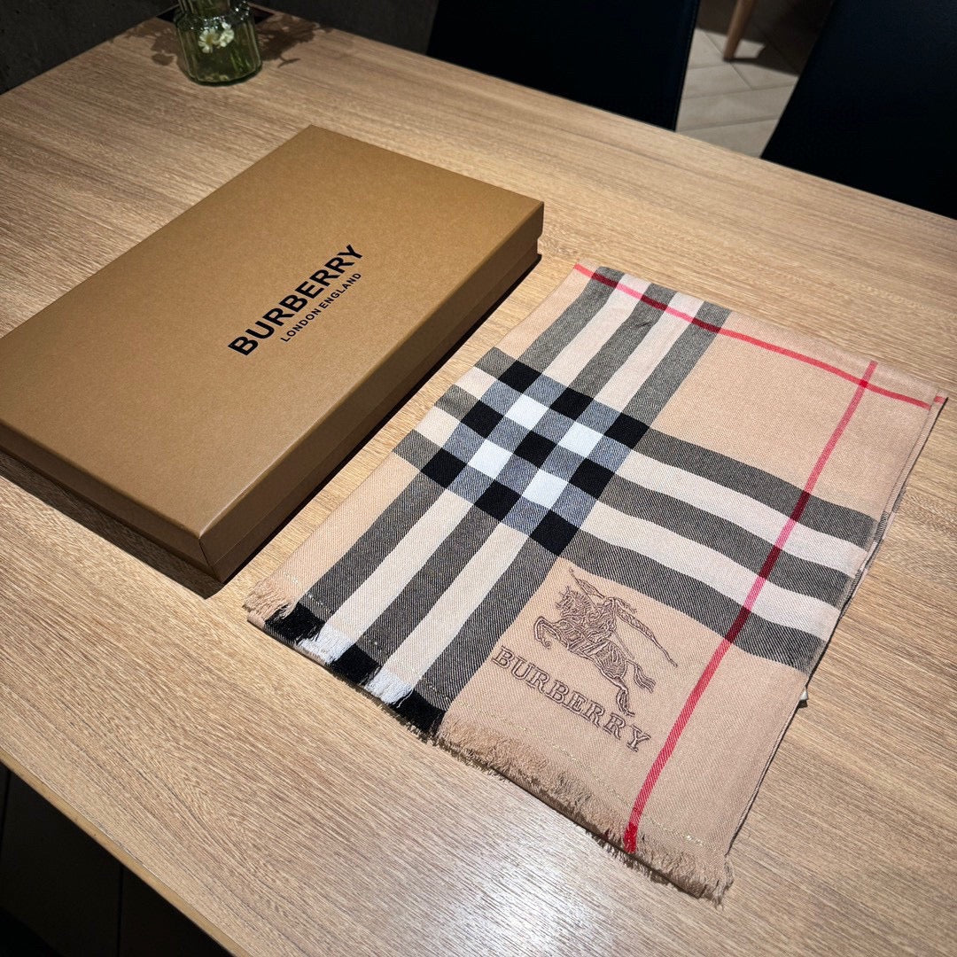CHECK SCARF 200 CM IN SAND BROWN MIX BLACK WOOL 410343 mysite
