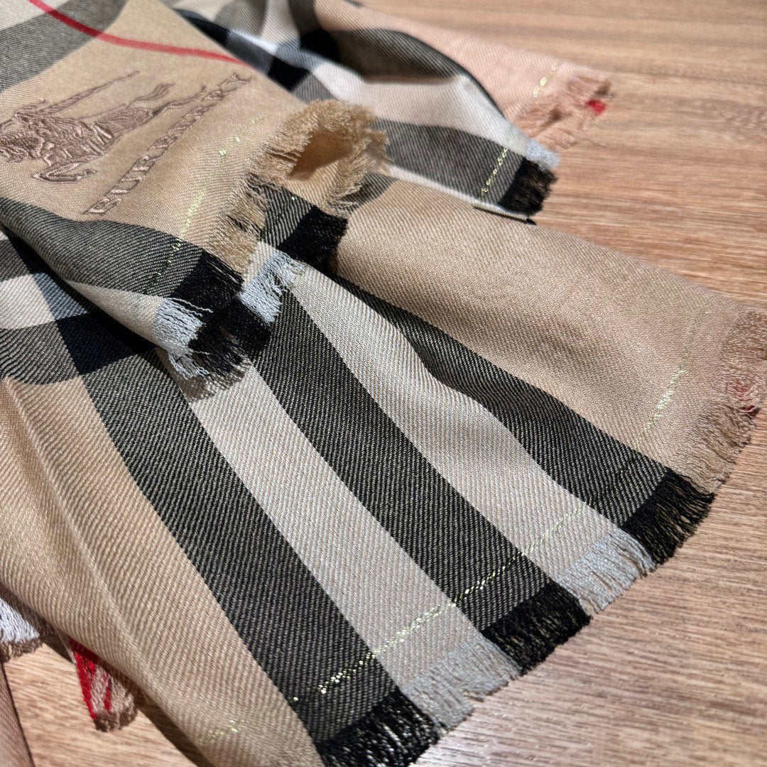 CHECK SCARF 200 CM IN SAND BROWN MIX BLACK WOOL 410343 mysite