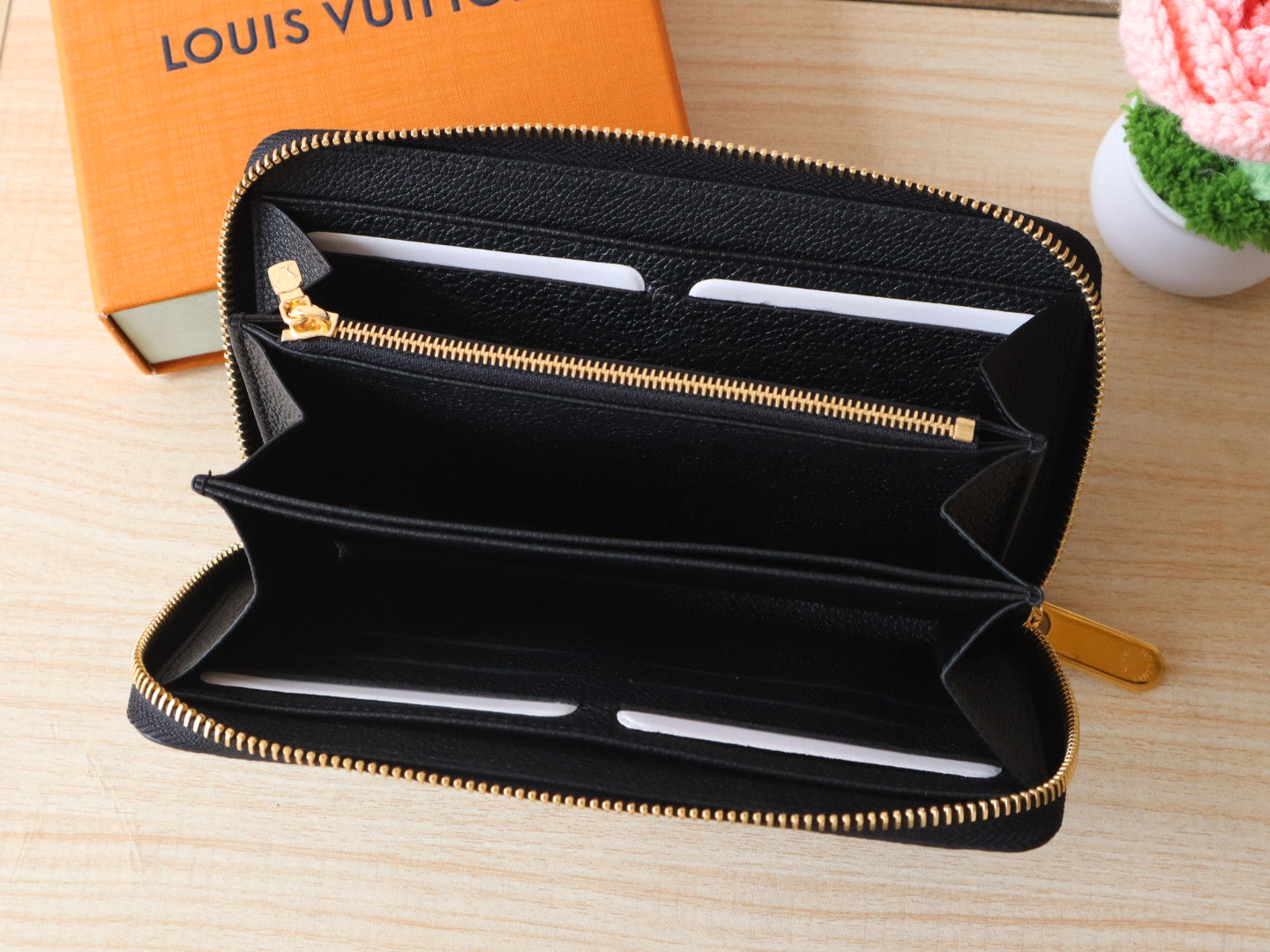 LV × TM Zippy Wallet Panda Black Monogram-embossed Cowhide mysite