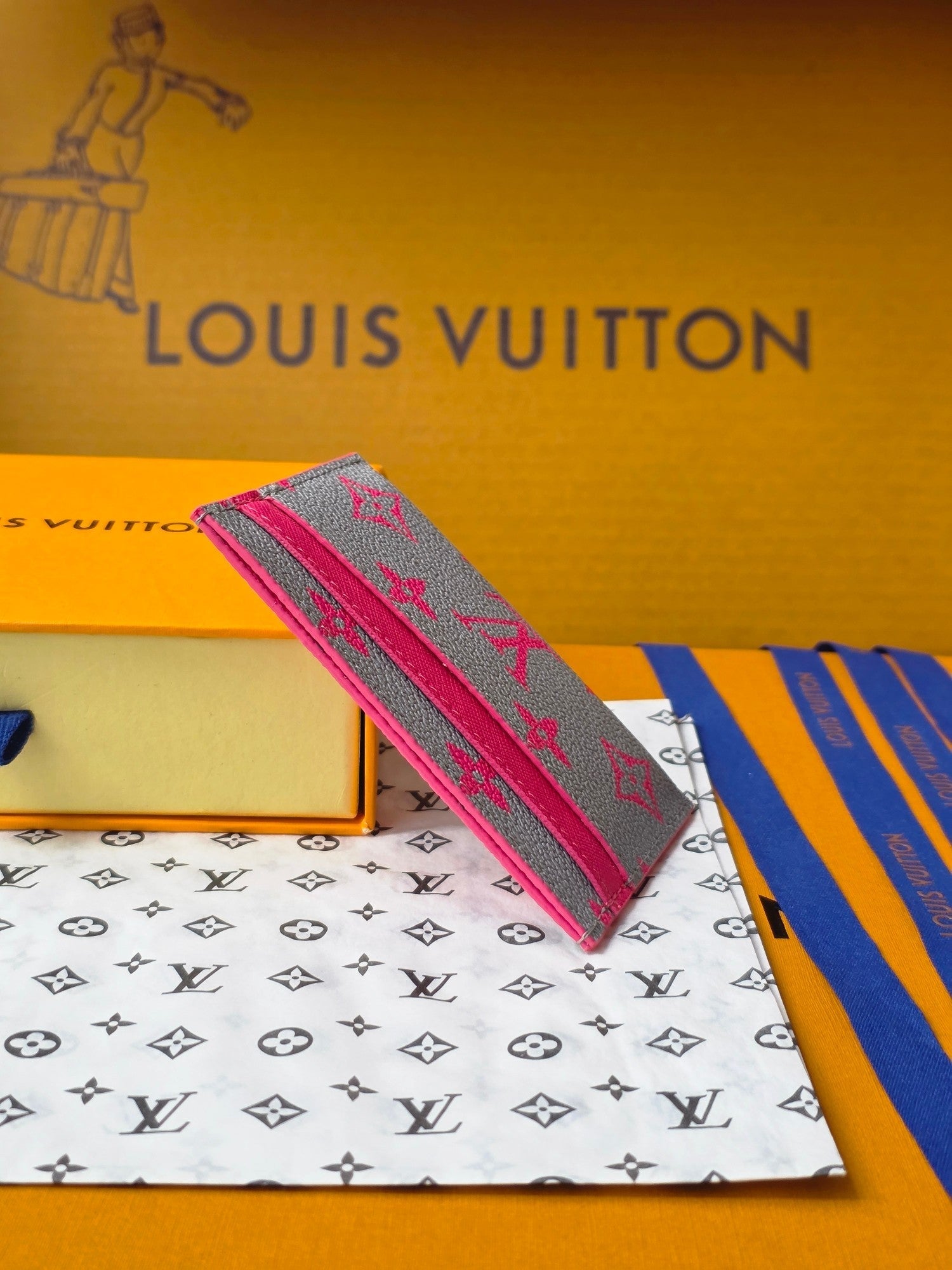 LV M14771 Double Card Holder Pink Gray Monogram Glow Canvas & Cowhide mysite