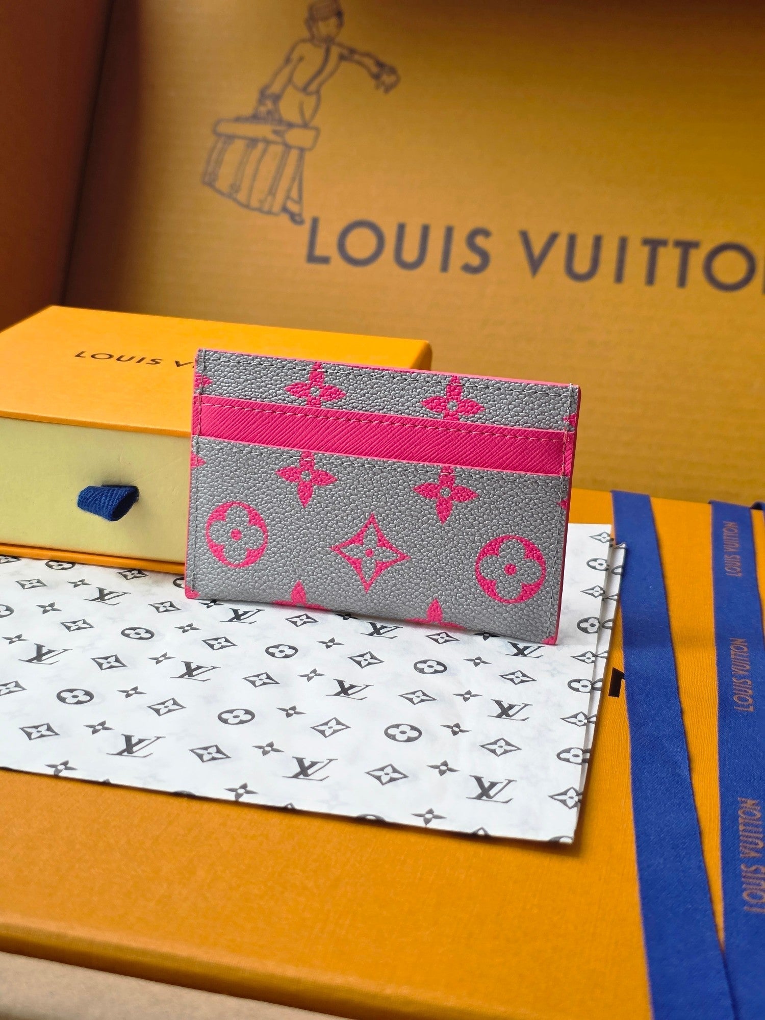 LV M14771 Double Card Holder Pink Gray Monogram Glow Canvas & Cowhide mysite