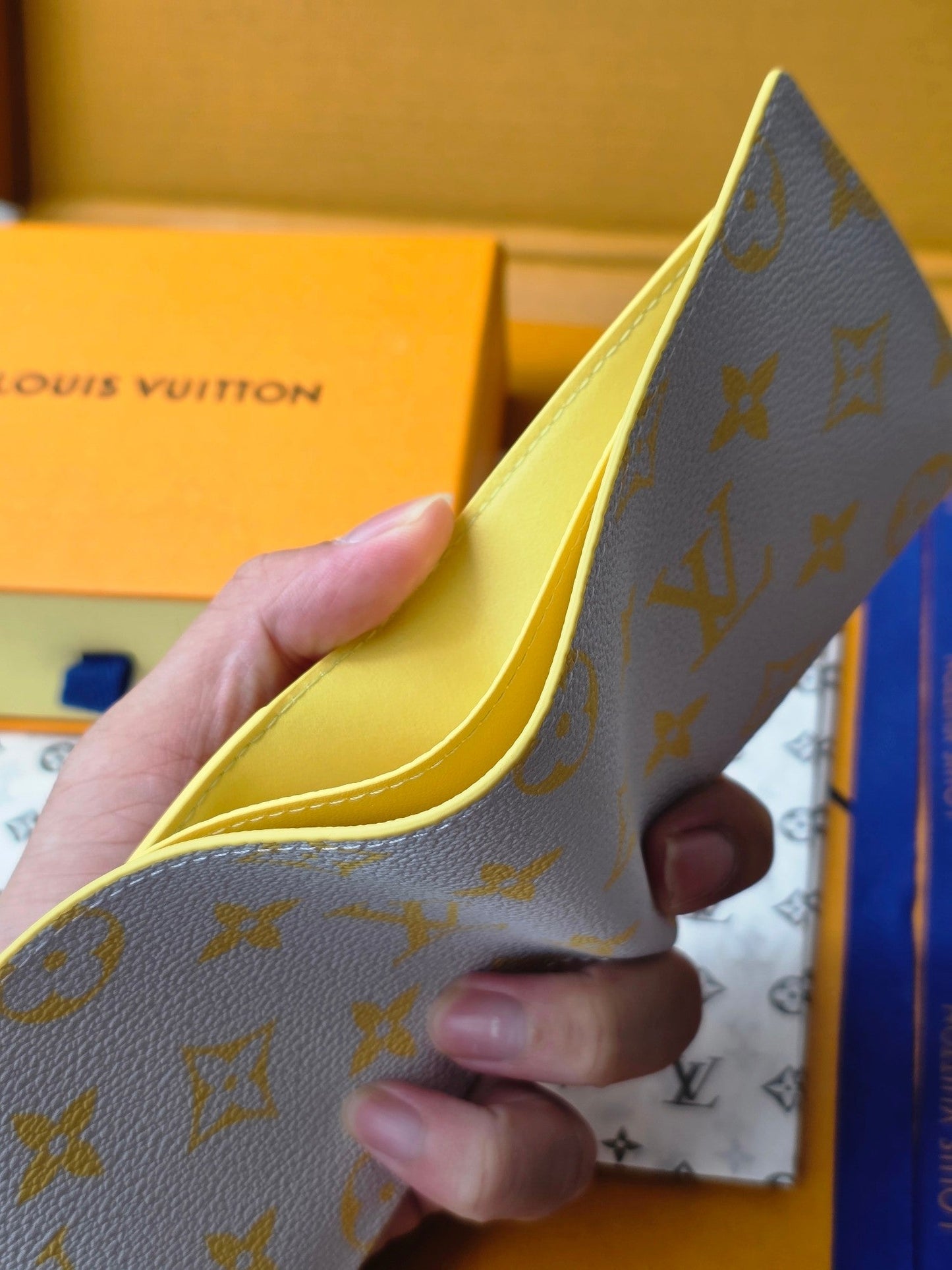 LV M14694 Multiple Wallet Gray Yellow Monogram Glow Canvas & Cowhide mysite