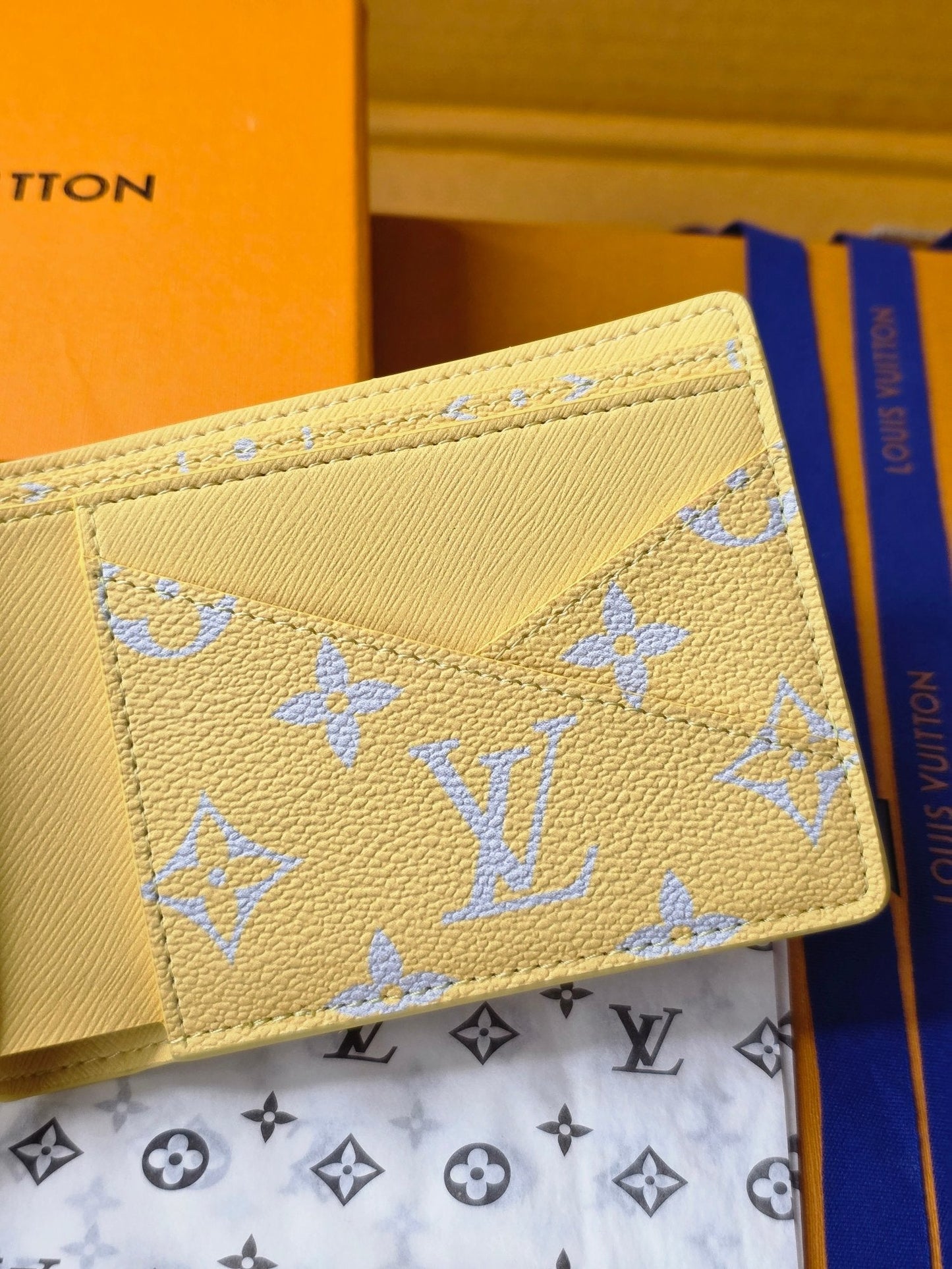 LV M14694 Multiple Wallet Gray Yellow Monogram Glow Canvas & Cowhide mysite
