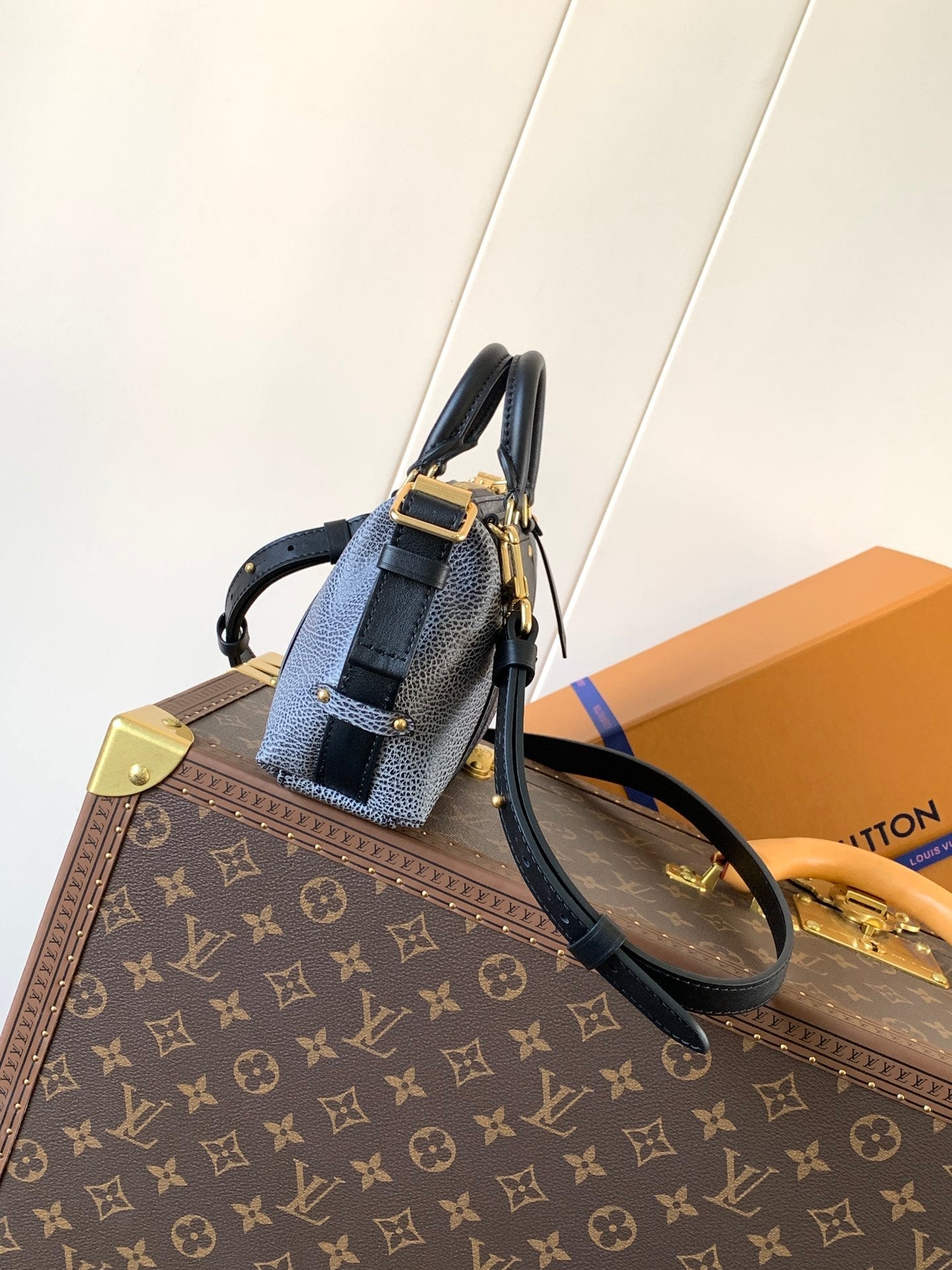 LV Nano LV Biker 23cm Black Light Gray Sheepskin & Cowhide Metal mysite