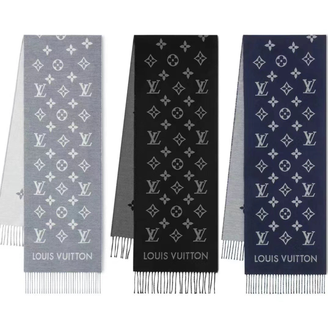 ALL ABOUT MONOGRAM SCARF 185 CM IN BLACK WOOL 394497 mysite