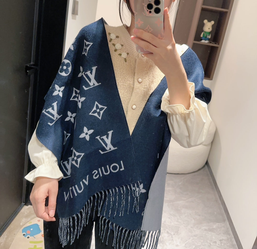 ALL ABOUT MONOGRAM SCARF 185 CM IN AEGEAN BLUE WOOL 394499 mysite