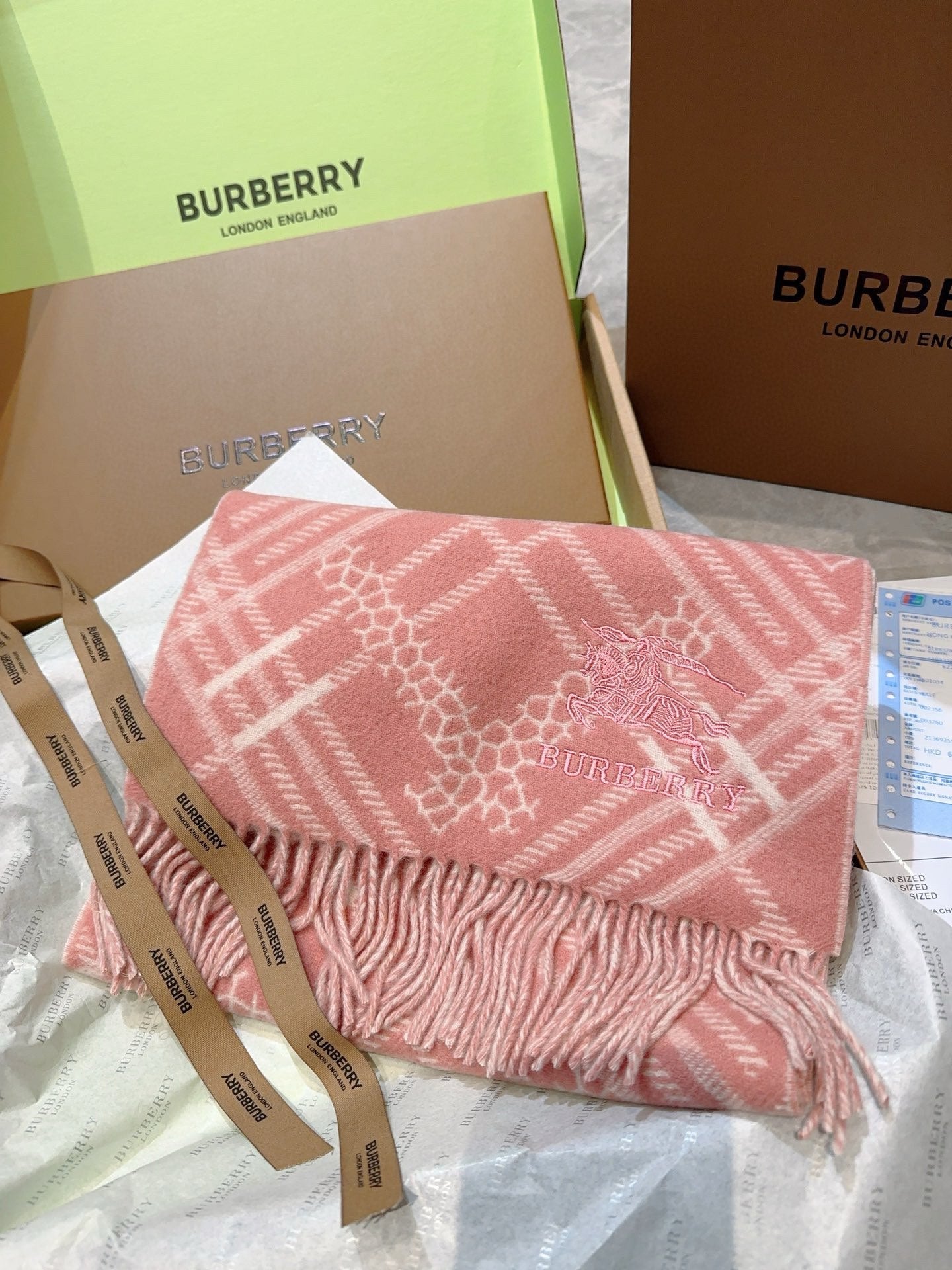 CLASSIC CHECK SCARF 168 CM IN ROSE PINK CASHMERE 396321 mysite