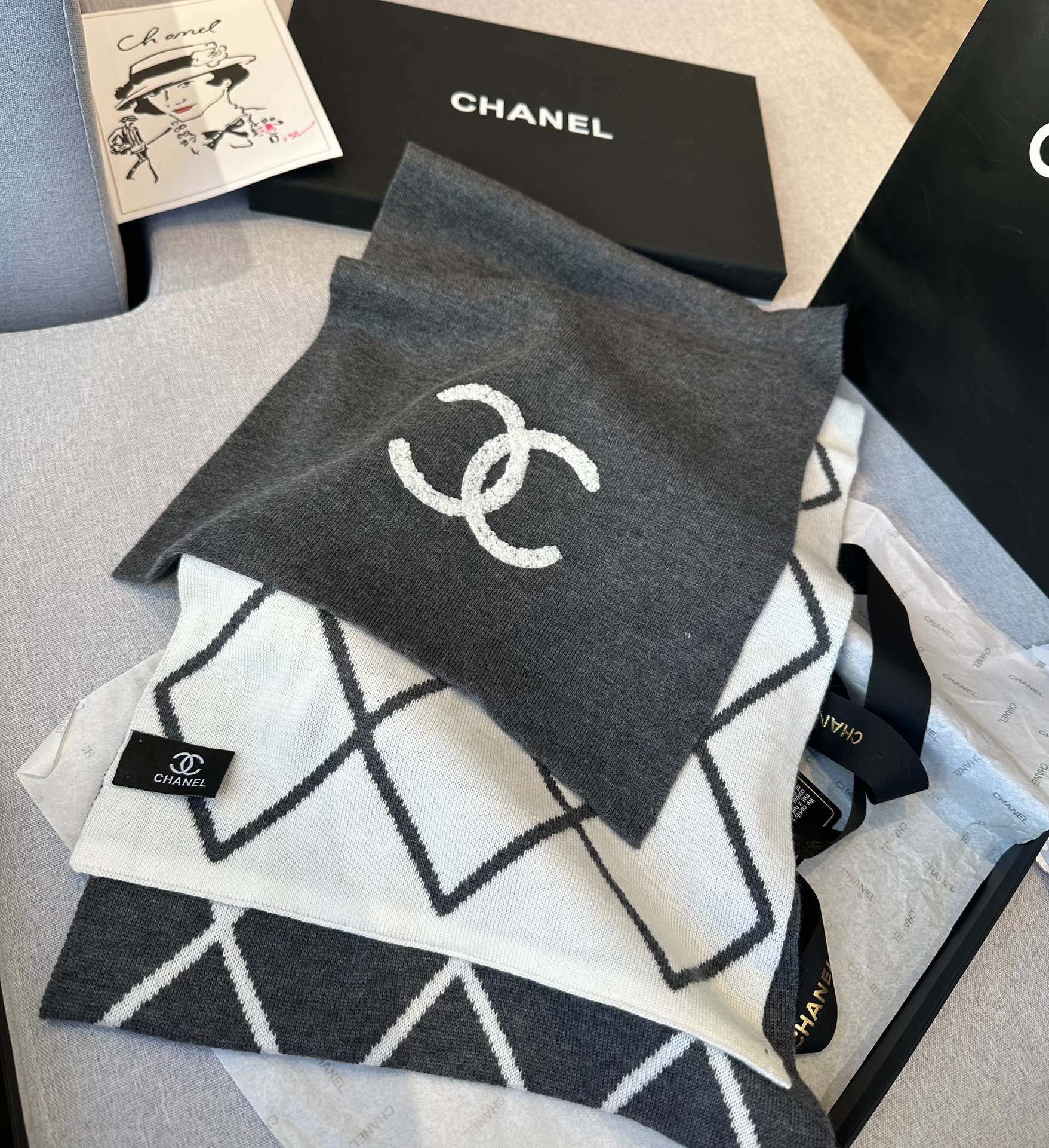 SCARF 180 CM IN MOUSE GRAY MIX WHITE CASHMERE 401970 mysite