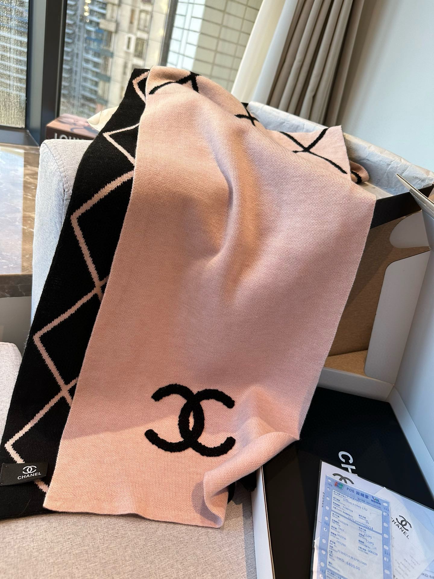 SCARF 180 CM IN PASTEL PINK MIX BLACK CASHMERE 401972 mysite