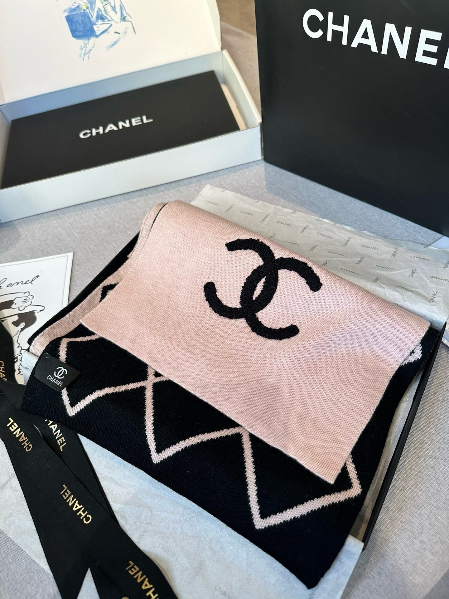 SCARF 180 CM IN PASTEL PINK MIX BLACK CASHMERE 401972 mysite
