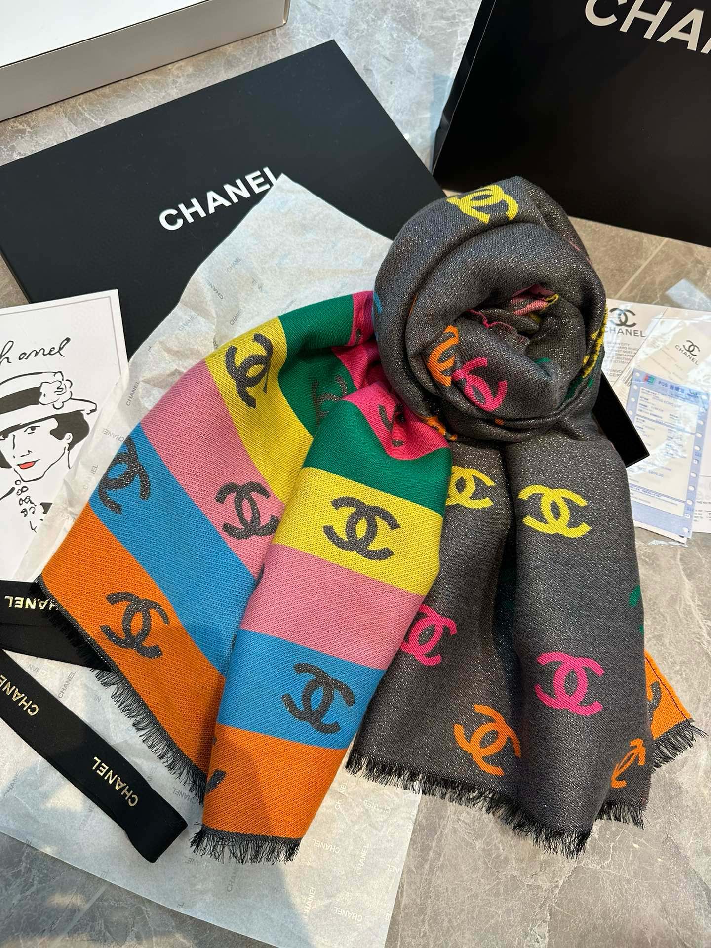 RAINBOW SCARF 180 CM IN COLORFUL CASHMERE AND WOOL 401988 mysite