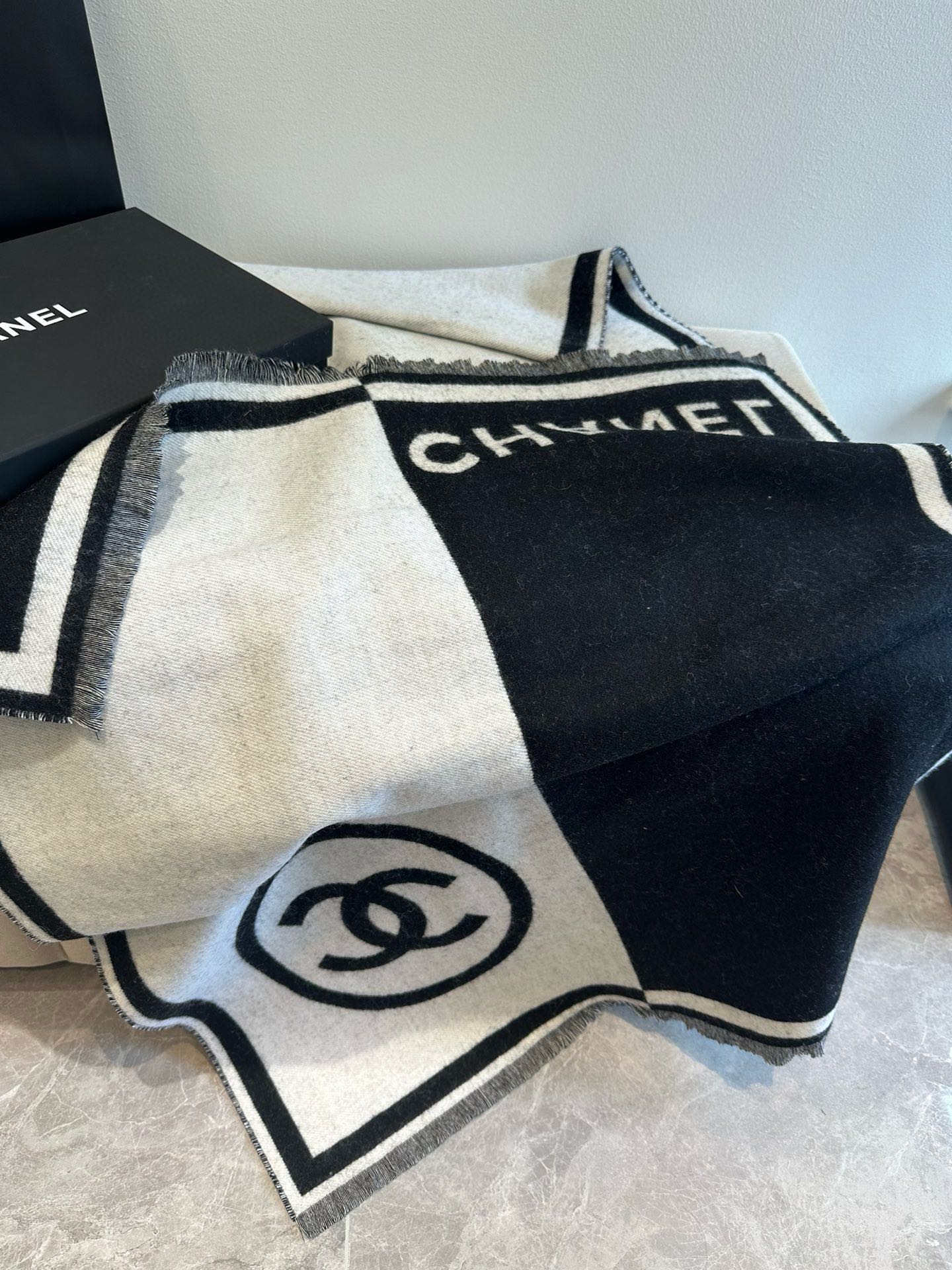 SCARF 190 CM IN BLACK MIX WHITE CASHMERE AND WOOL 401998 mysite