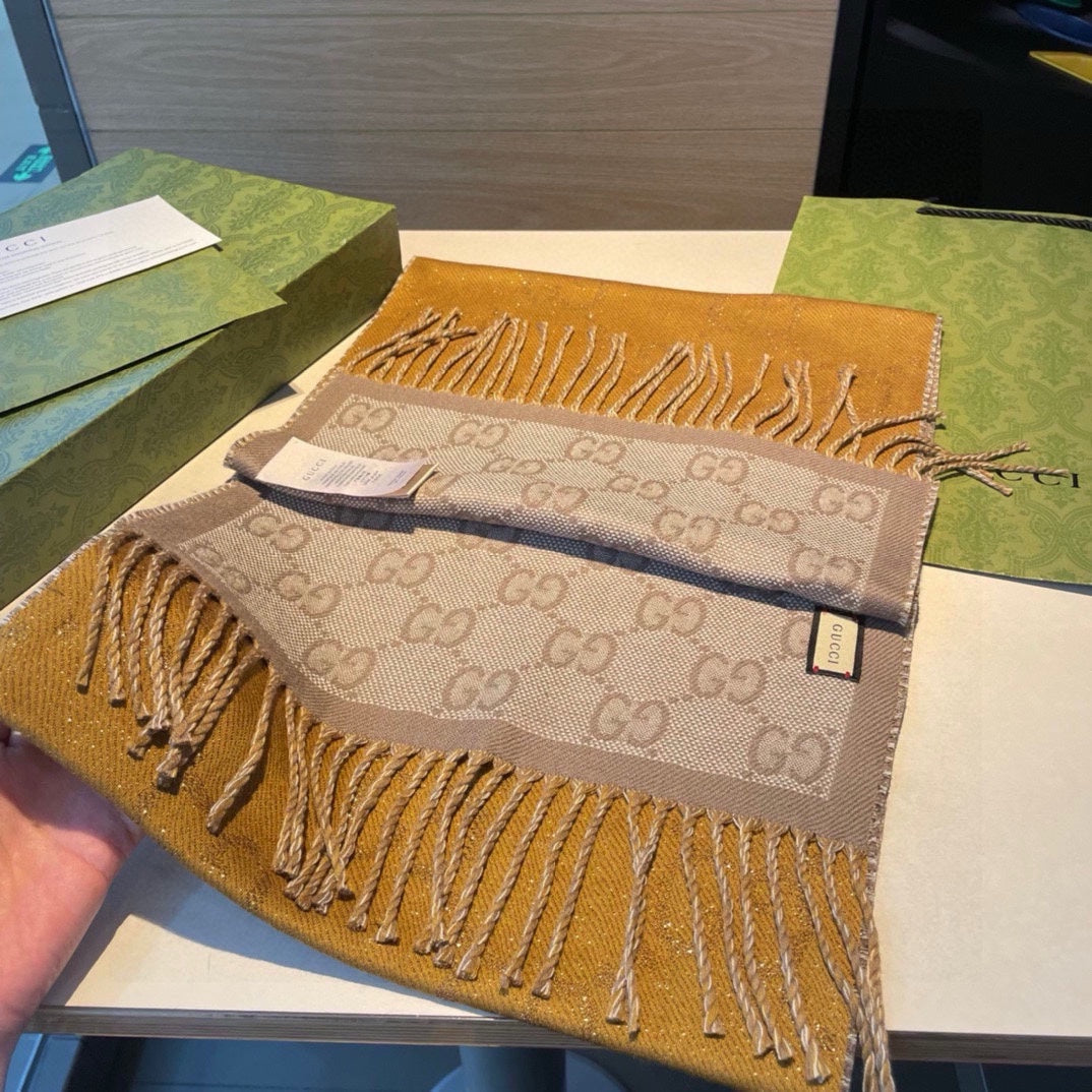 SCARF IN PEANUT BROWN AND KHAKI BROWN WOOL 405142 mysite