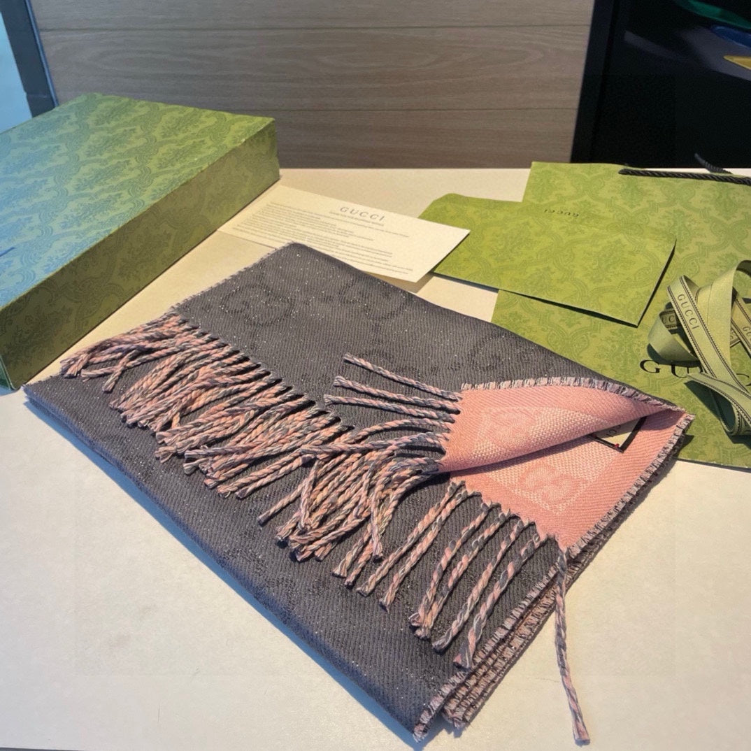 SCARF IN MOUSE GRAY AND LIGHT PINK WOOL 405143 mysite