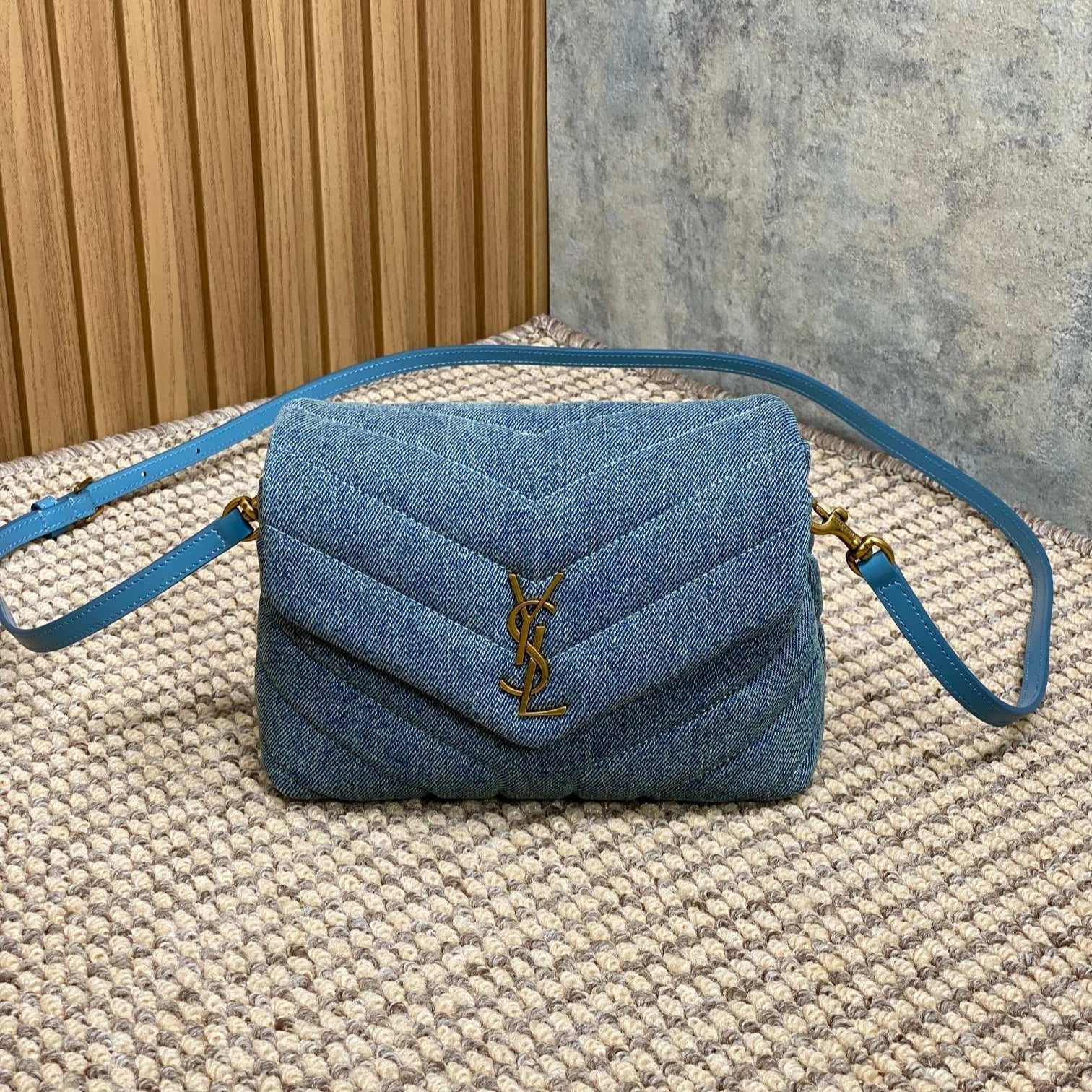 LOULOU MINI BAG 20 IN BLUE DENIM GOLD HARDWARE mysite