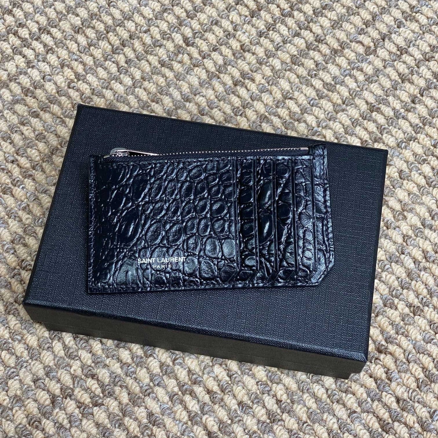 YSL Zip Card Case Black Croc Embossed Leather mysite