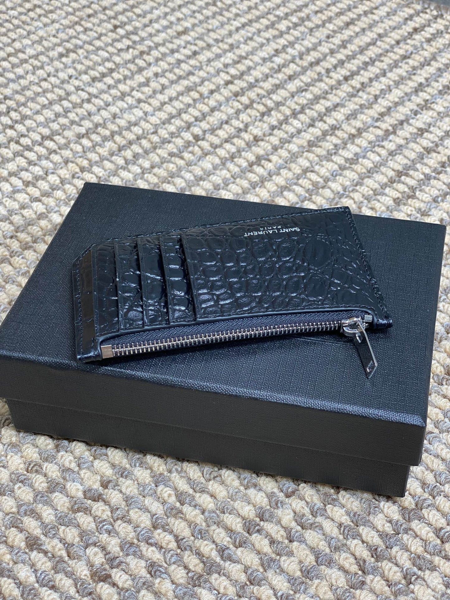 YSL Zip Card Case Black Croc Embossed Leather mysite