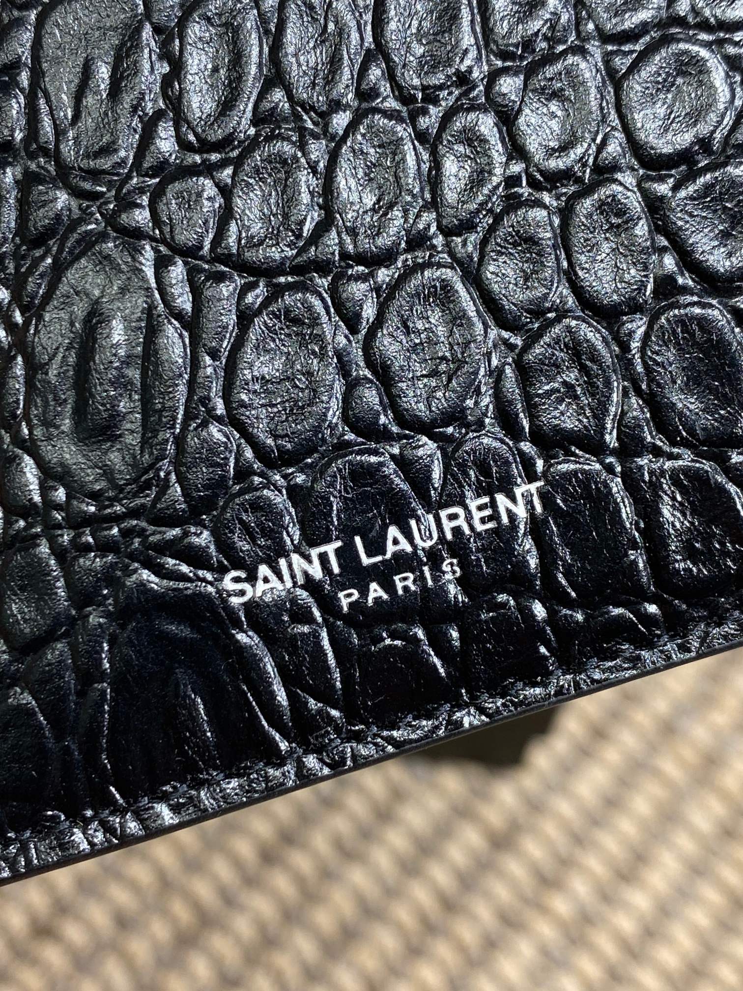 YSL Zip Card Case Black Croc Embossed Leather mysite