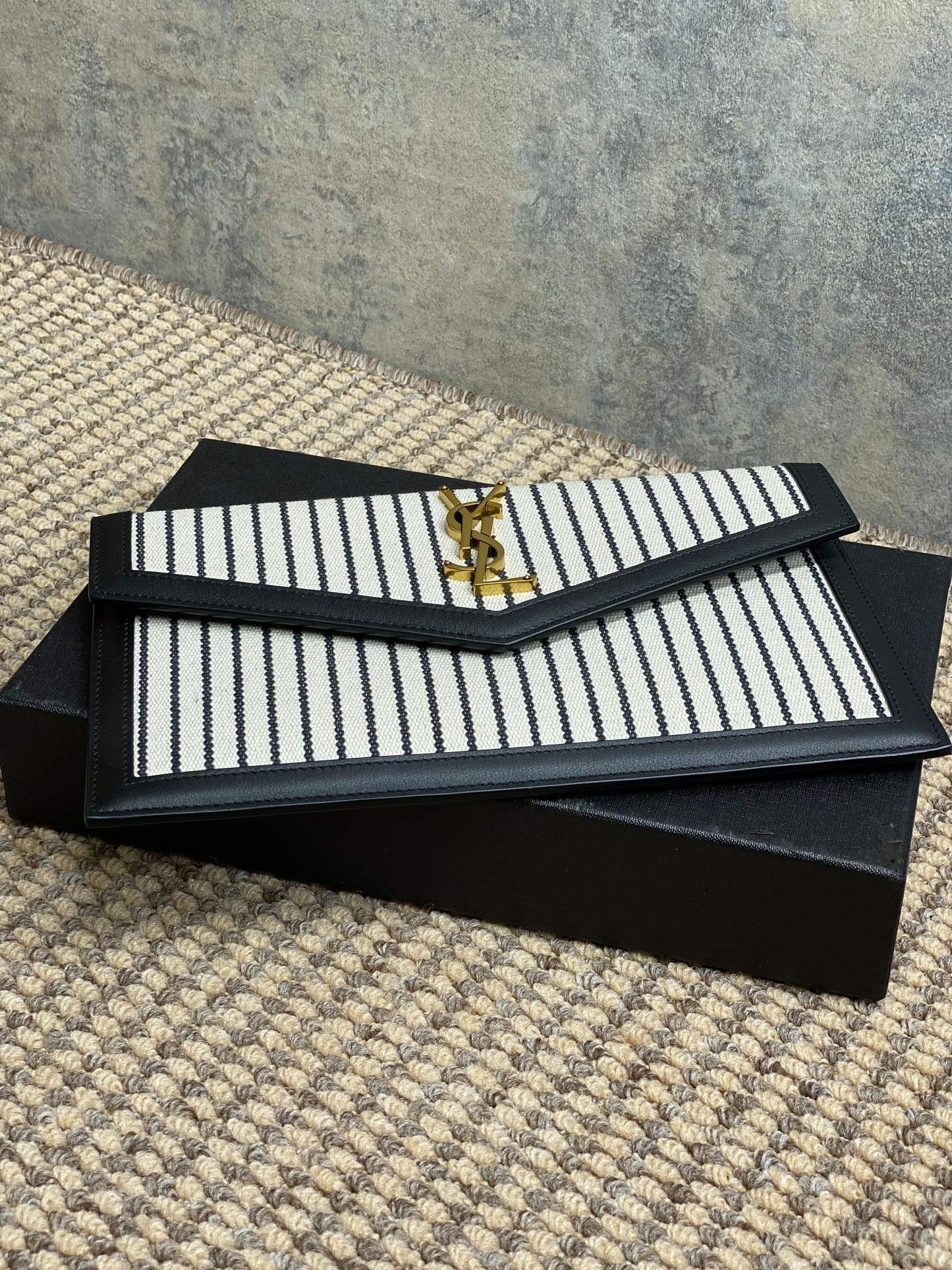 YSL 22s Uptown Pouch Clutch Bag Black White Canvas GHW mysite