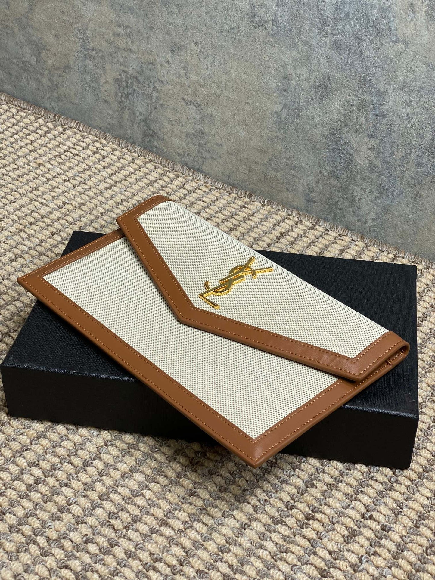 YSL 22s Uptown Pouch Clutch Bag Beige Brown Canvas GHW mysite