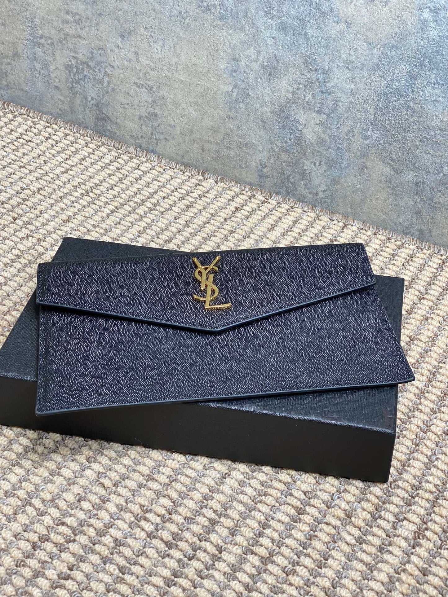 YSL 22s Uptown Pouch Clutch Bag Black Cowhide GHW mysite