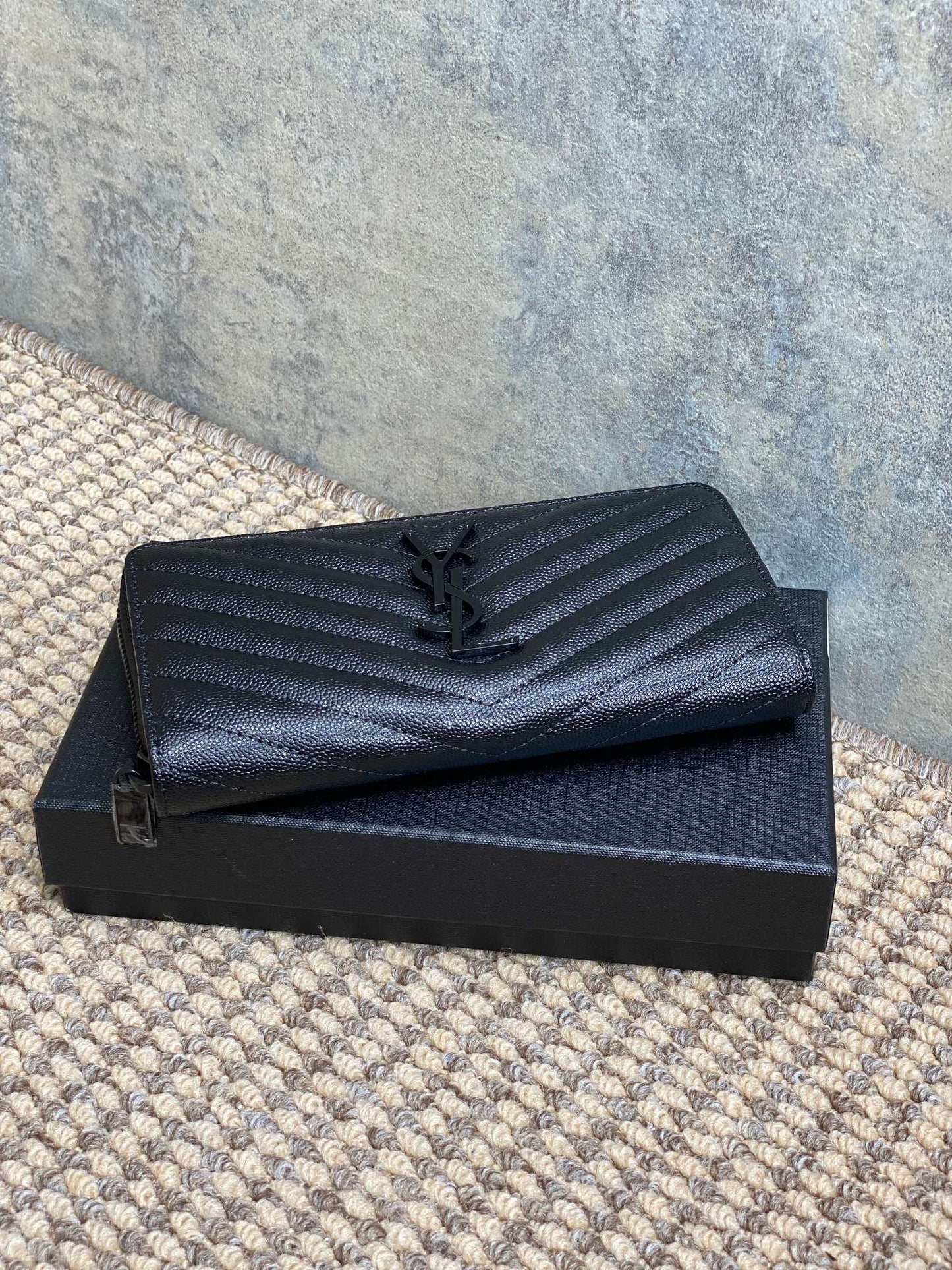 YSL Zippy Long Wallet Full Black Caviar Cowhide mysite