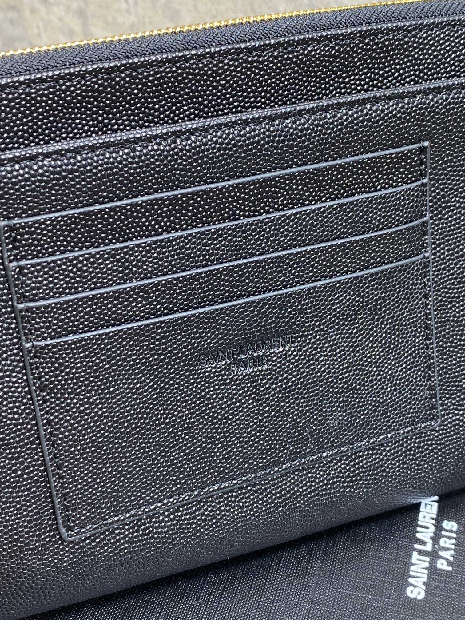 YSL Gold Hardware Logo Zipper Clutch 23cm Black Caviar Cowhide mysite