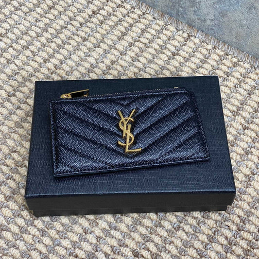YSL Zip Coin Case With Card Black Caviar Cowhide GHW mysite