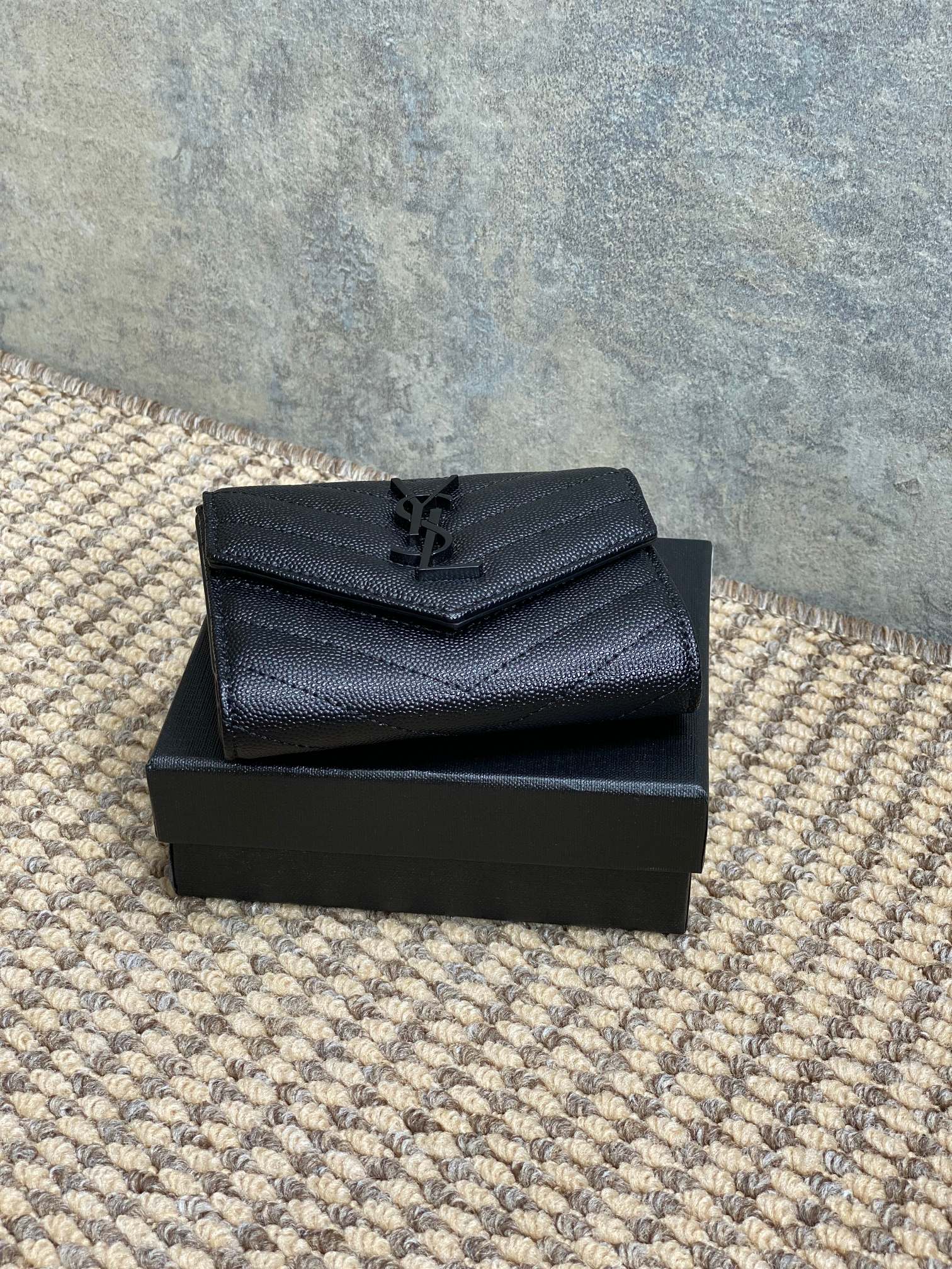 YSL Compact Flap Cassendre Wallet 10cm Full Black Leather mysite