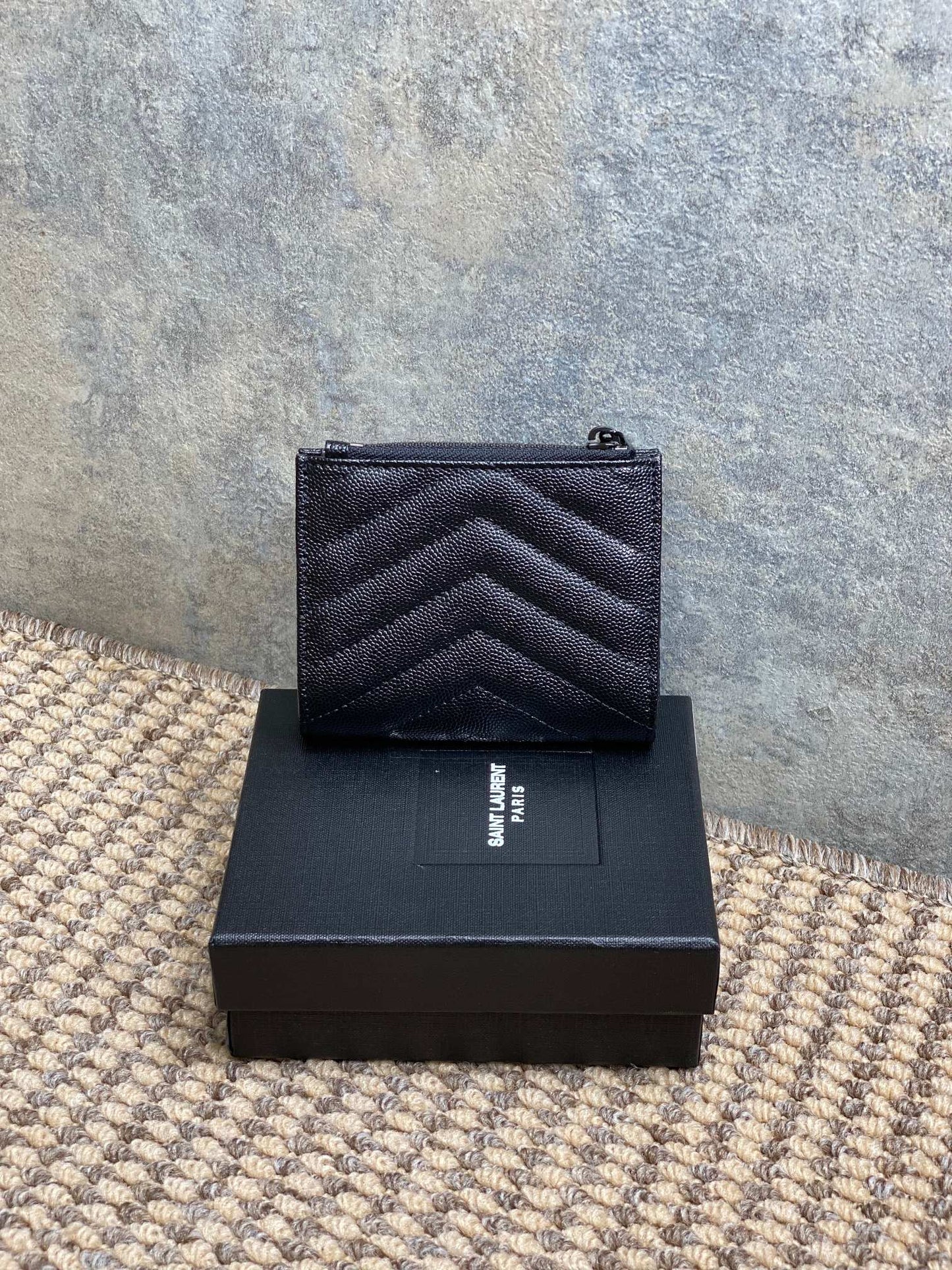 YSL Cassandre Matelassé Bi-Fold Wallet Full Black Caviar Cowhide mysite