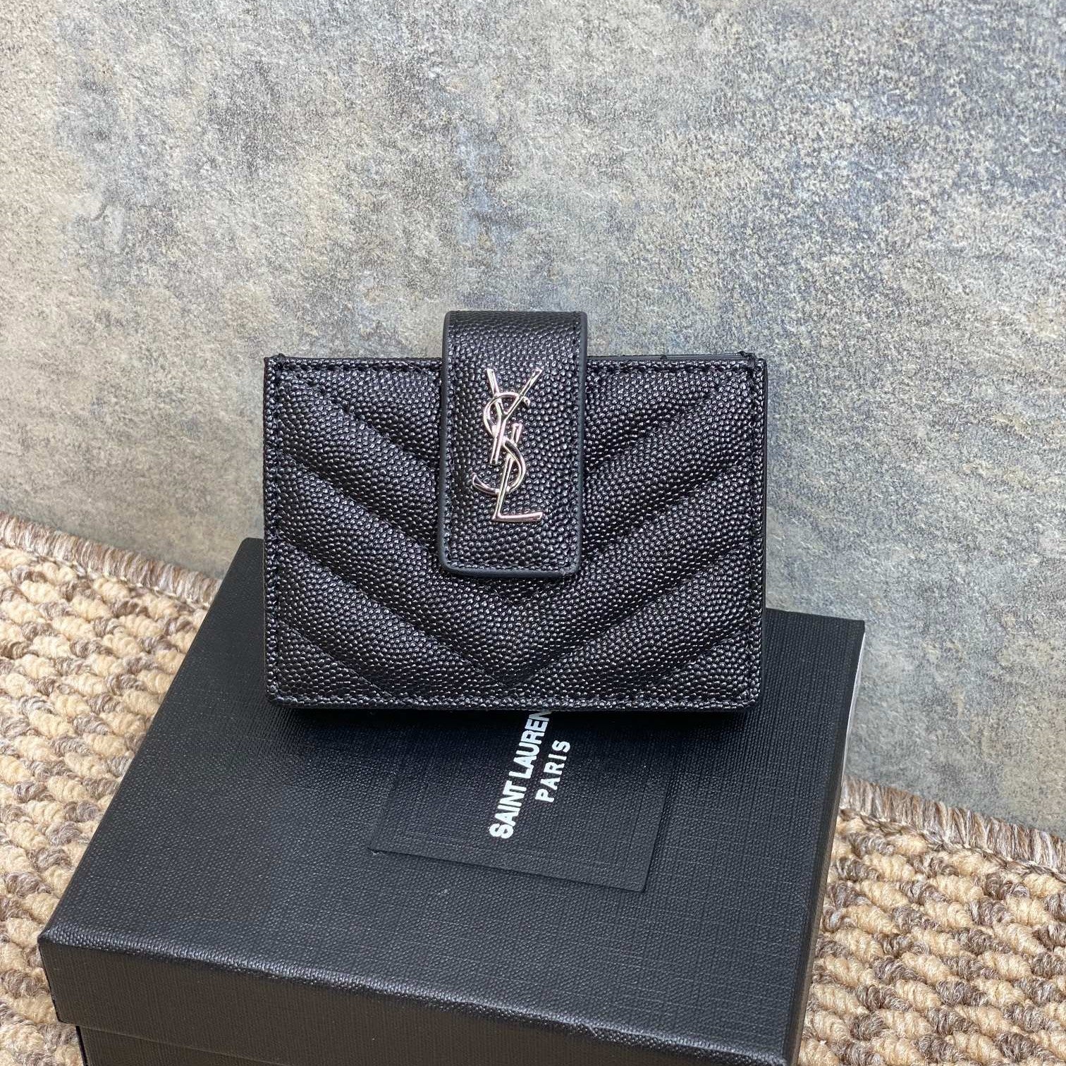 YSL Accordion Card Wallet Black 11cm Caviar Cowhide Sliver HW mysite
