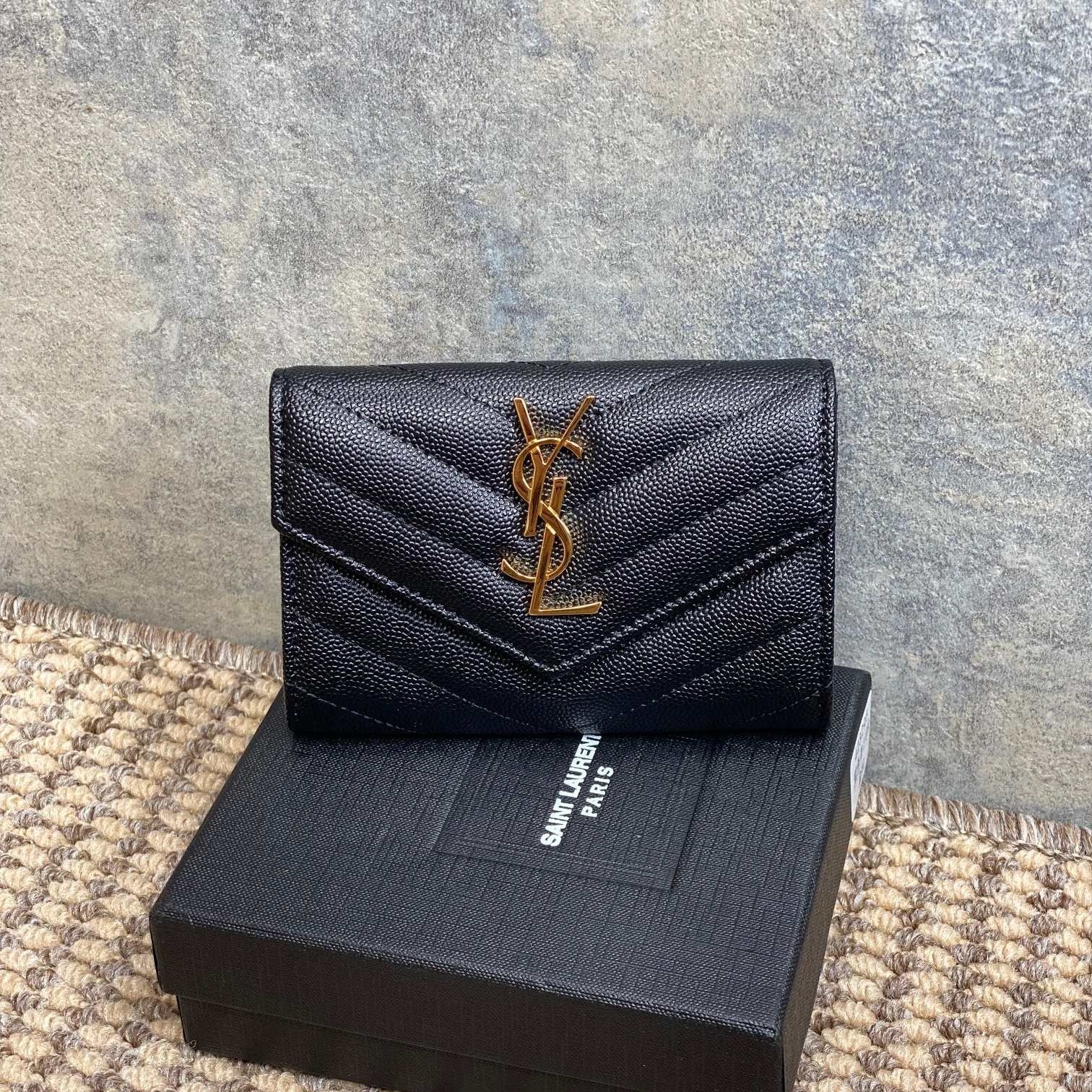 YSL GHW Logo Monogram Card Flap Wallet 13.5cm Black Caviar Cowhide mysite