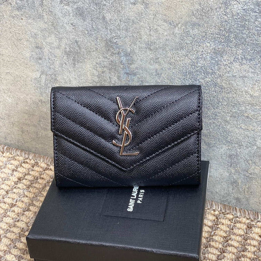 YSL Sliver Logo Monogram Card Flap Wallet 13.5cm Black Caviar Cowhide mysite