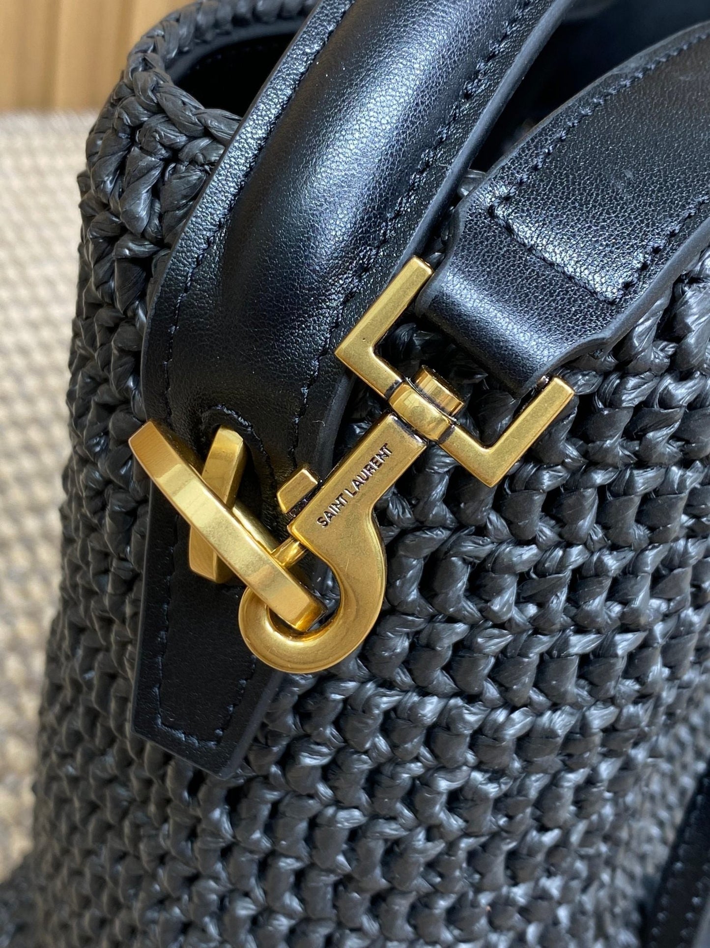 le 37 woven raffia 20cm black calfskin mysite