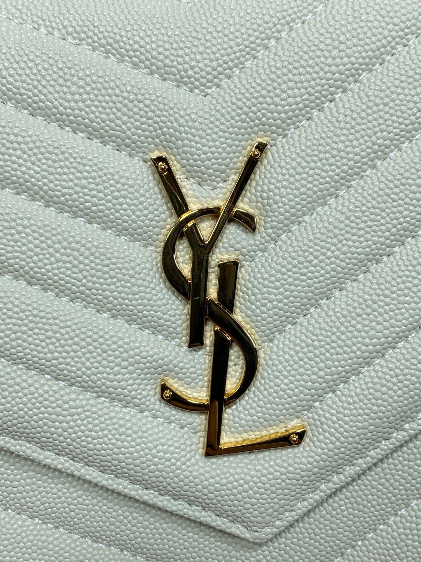YSL Gold Hardware Logo Clutch 21cm White Caviar Cowhide mysite