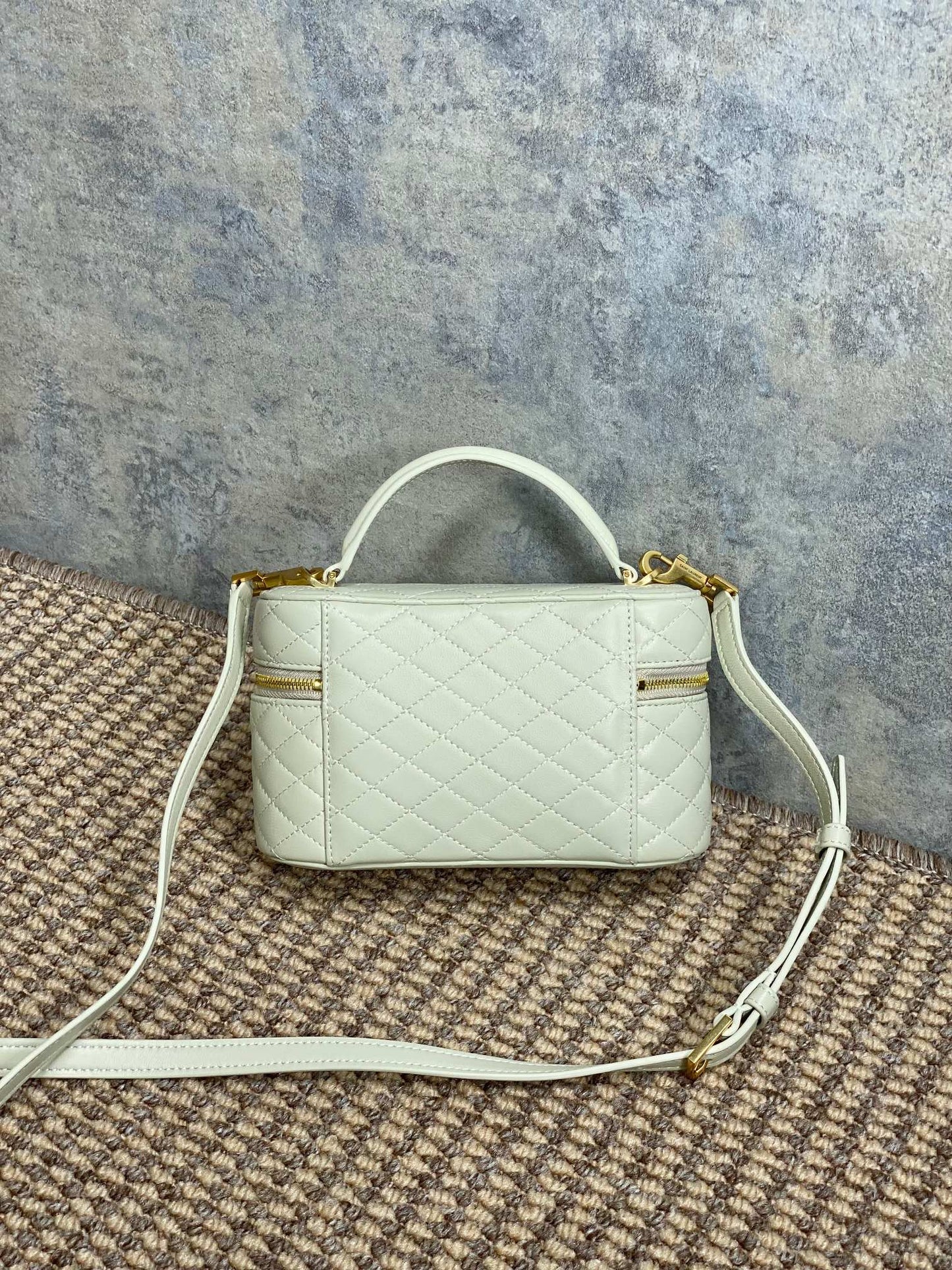 GABY MINI VANITY 18 IN IVORY WHITE LAMBSKIN GOLD HARDWARE mysite