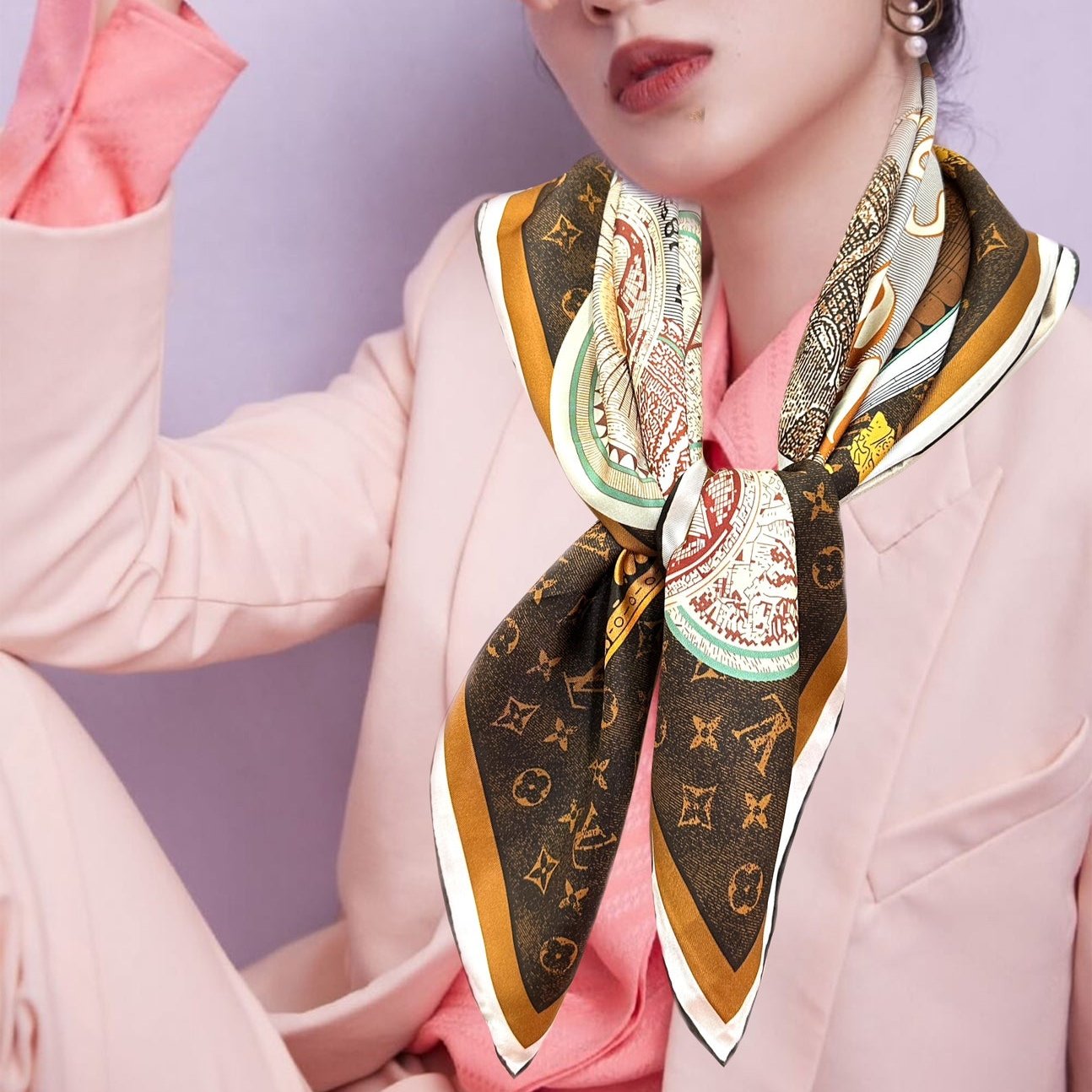 SQUARE SILK SCARF MALLES MERVEILLEUSES 90 CM BROWN 399995