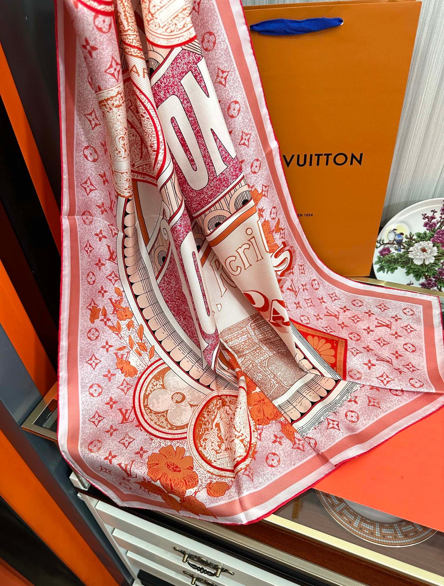 SQUARE SILK SCARF MALLES MERVEILLEUSES 90 CM PINK 399996 mysite