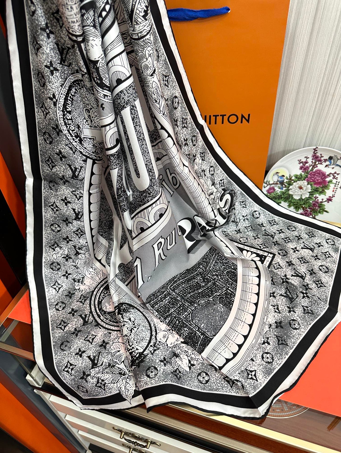 SQUARE SILK SCARF MALLES MERVEILLEUSES 90 CM BLACK MIX WHITE 399997 mysite