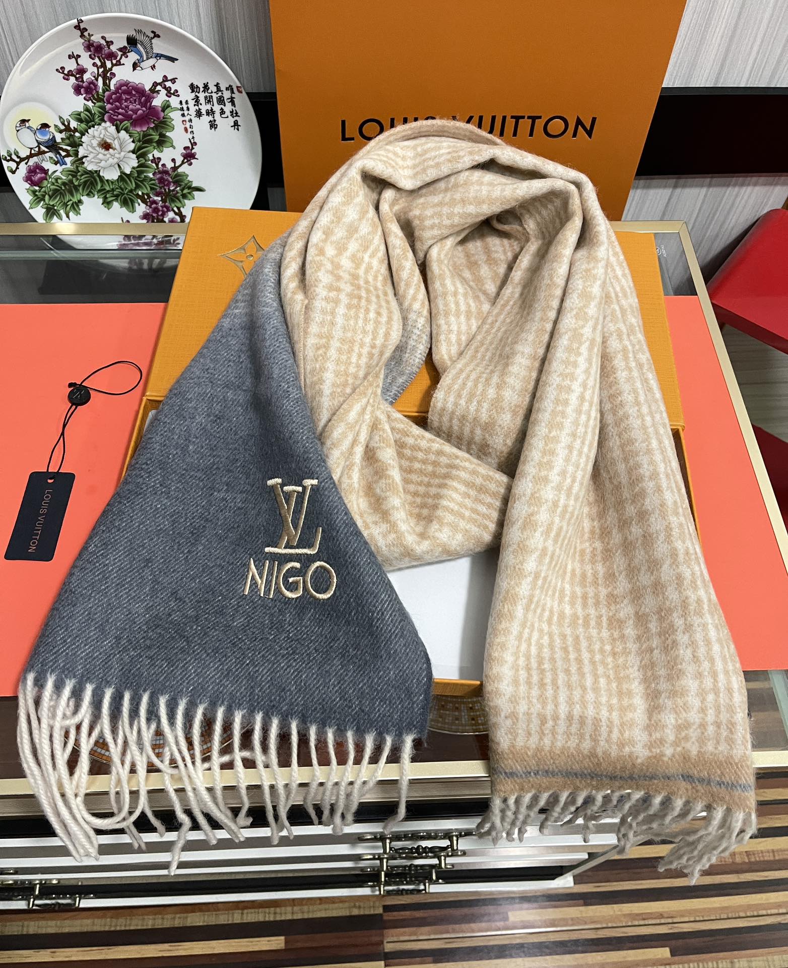 SCARF 200 CM IN BROWN MIX GREY CASHMERE 400012 mysite