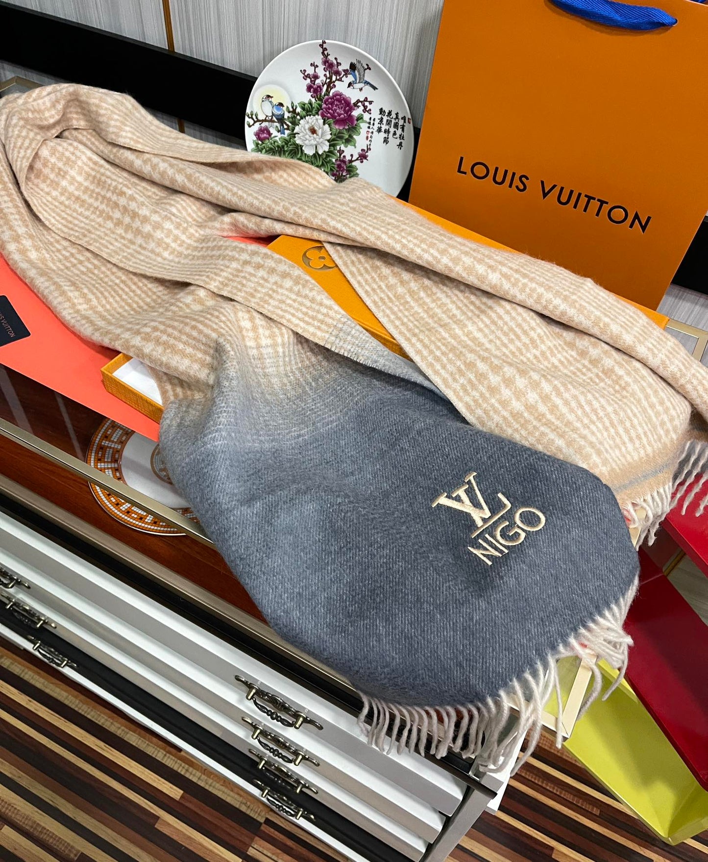 SCARF 200 CM IN BROWN MIX GREY CASHMERE 400012 mysite