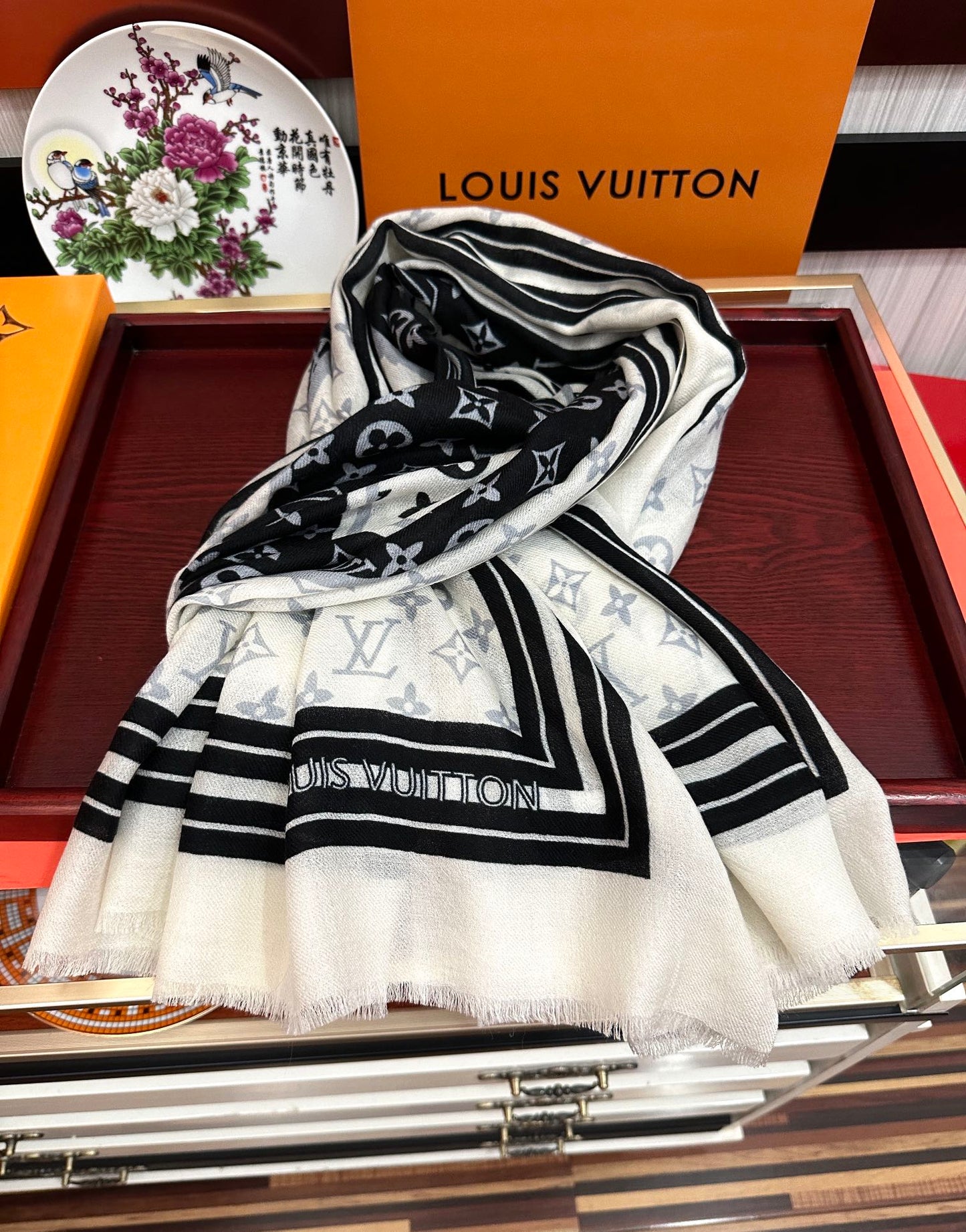 SCARF 200 CM IN BLACK MIX WHITE CASHMERE 400032 mysite
