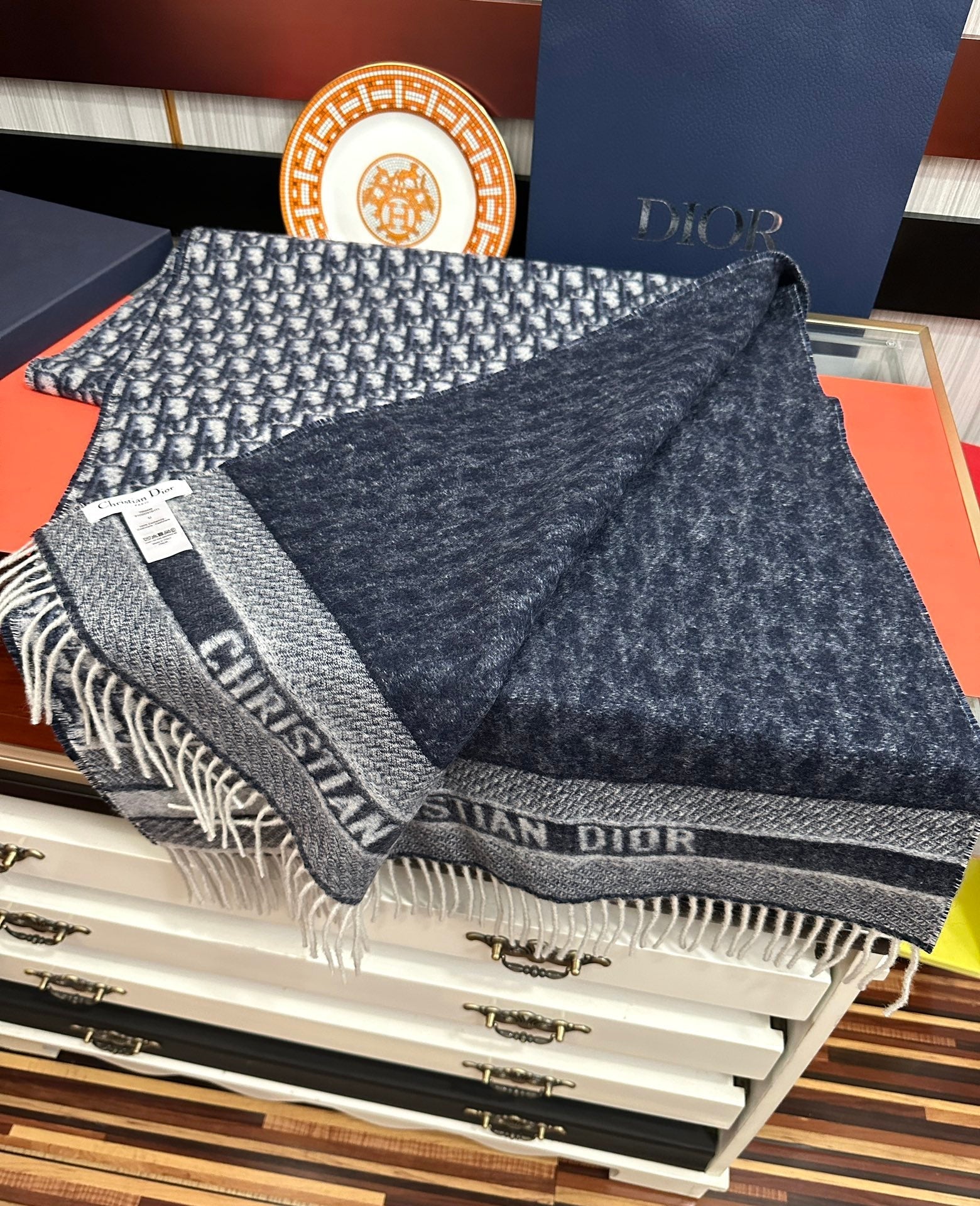 OBLIQUE 190 CM SCARF IN BLACK MIX WHITE TECHNICAL CASHMERE 415486 mysite