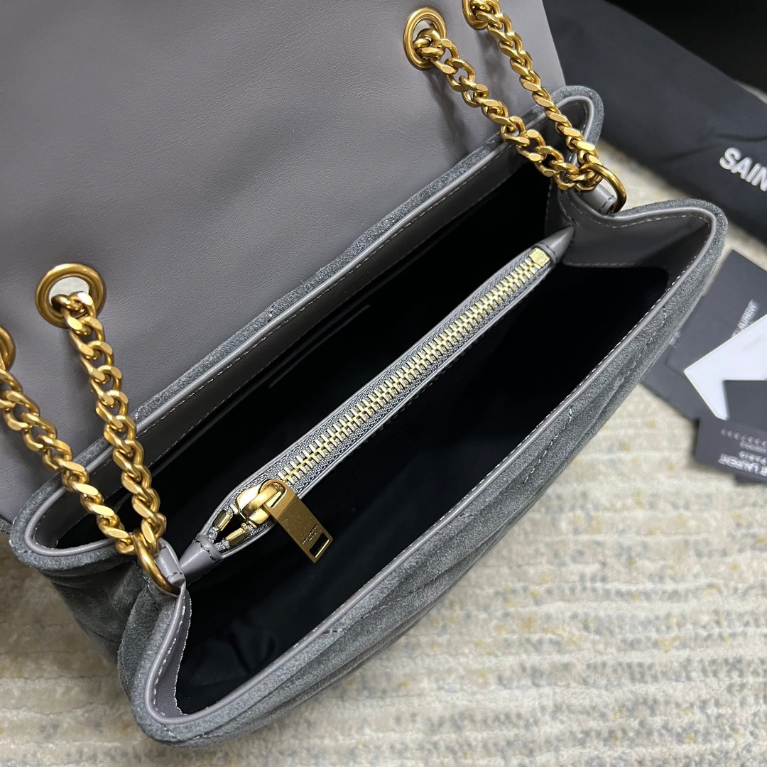 LOULOU SMALL 23 IN GRAY SUEDE GOLD HARDWARE mysite