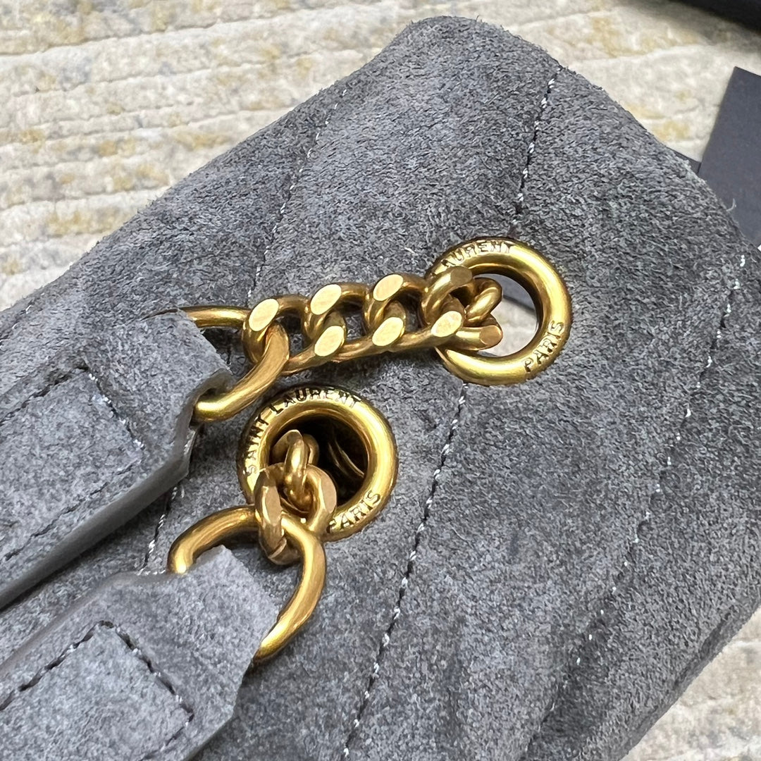 LOULOU SMALL 23 IN GRAY SUEDE GOLD HARDWARE mysite