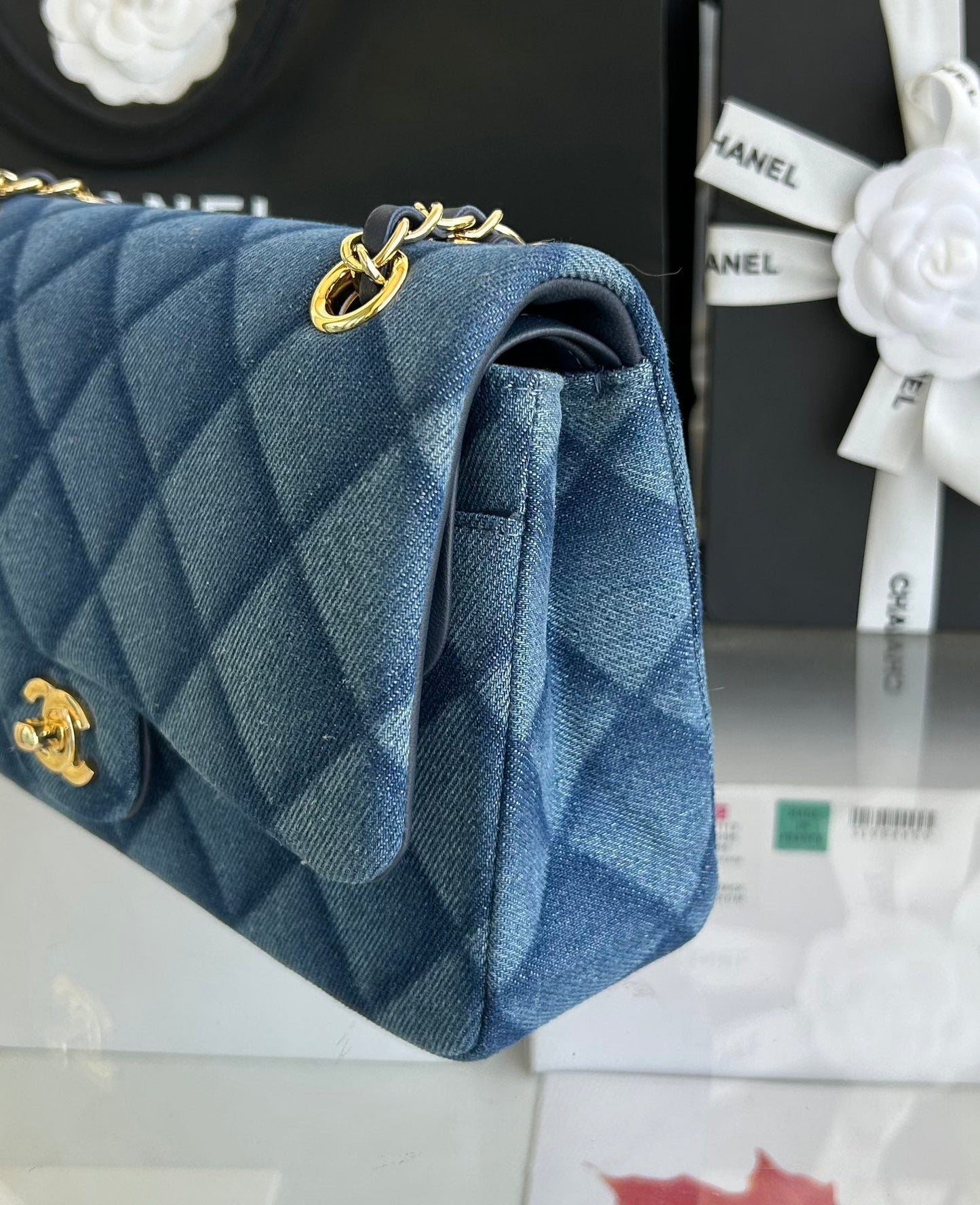 MEDIUM FLAP BAG 25 IN CLASSIC BLUE DENIM GOLD HARDWARE mysite