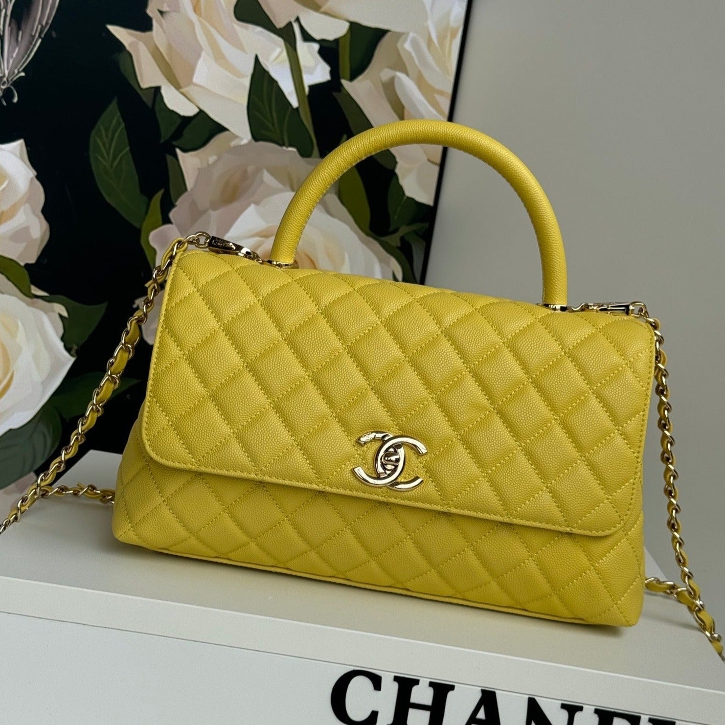 coco handle medium 29cm yellow quilted caviar leather gold hardware mysite