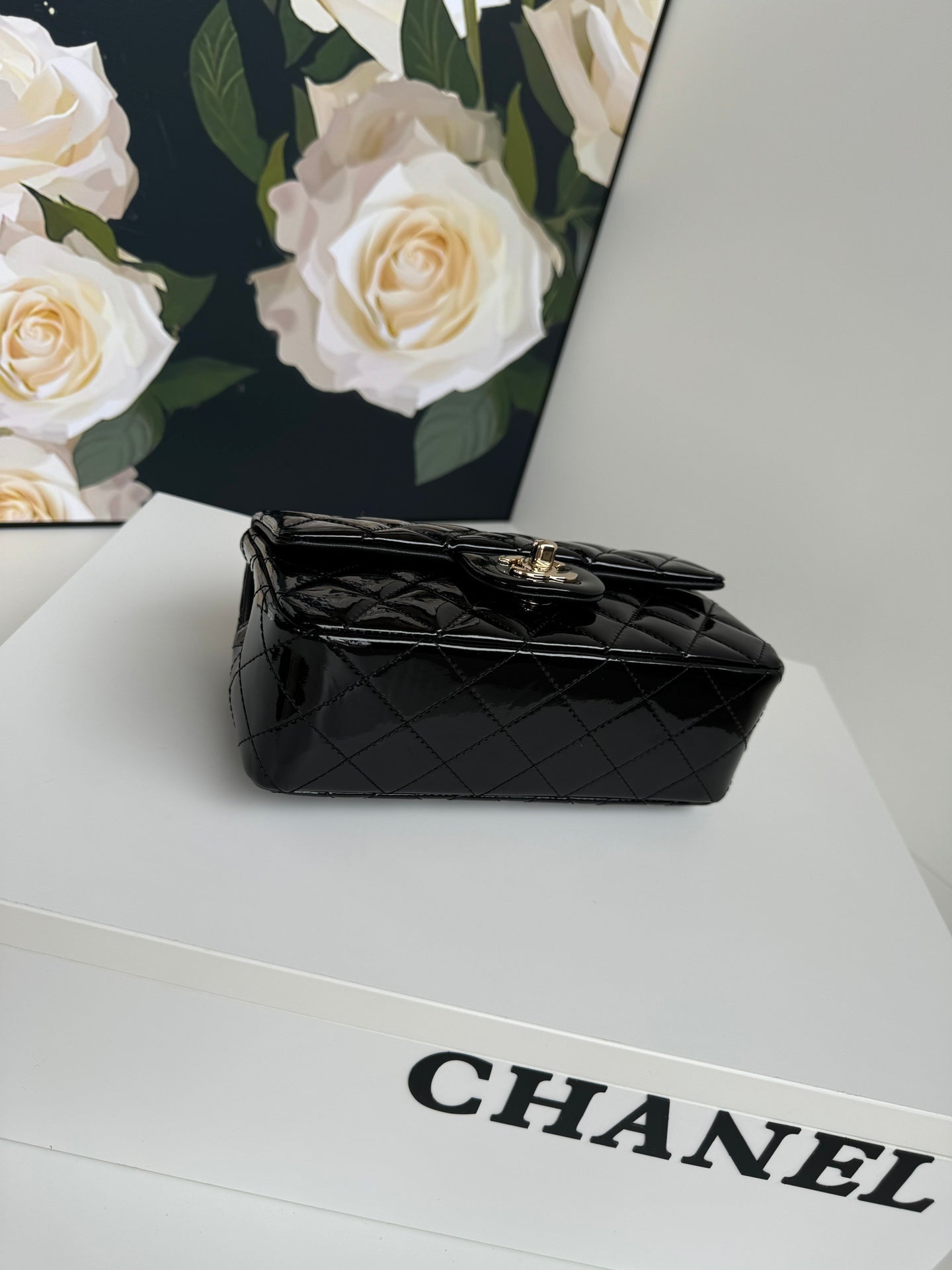 24c mini flap bag 20cm with top handle black patent calfskin mysite