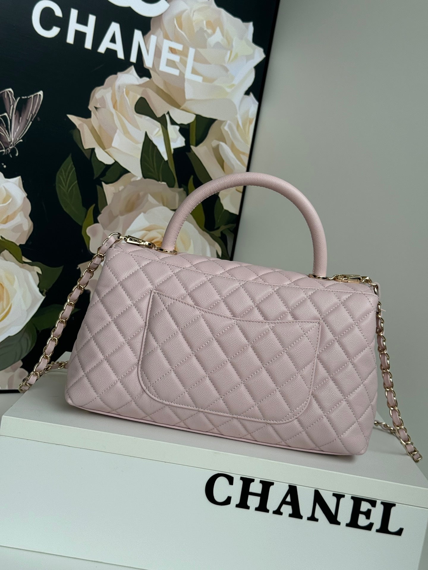 coco handle medium 29cm pastel pink quilted caviar leather gold hardware mysite